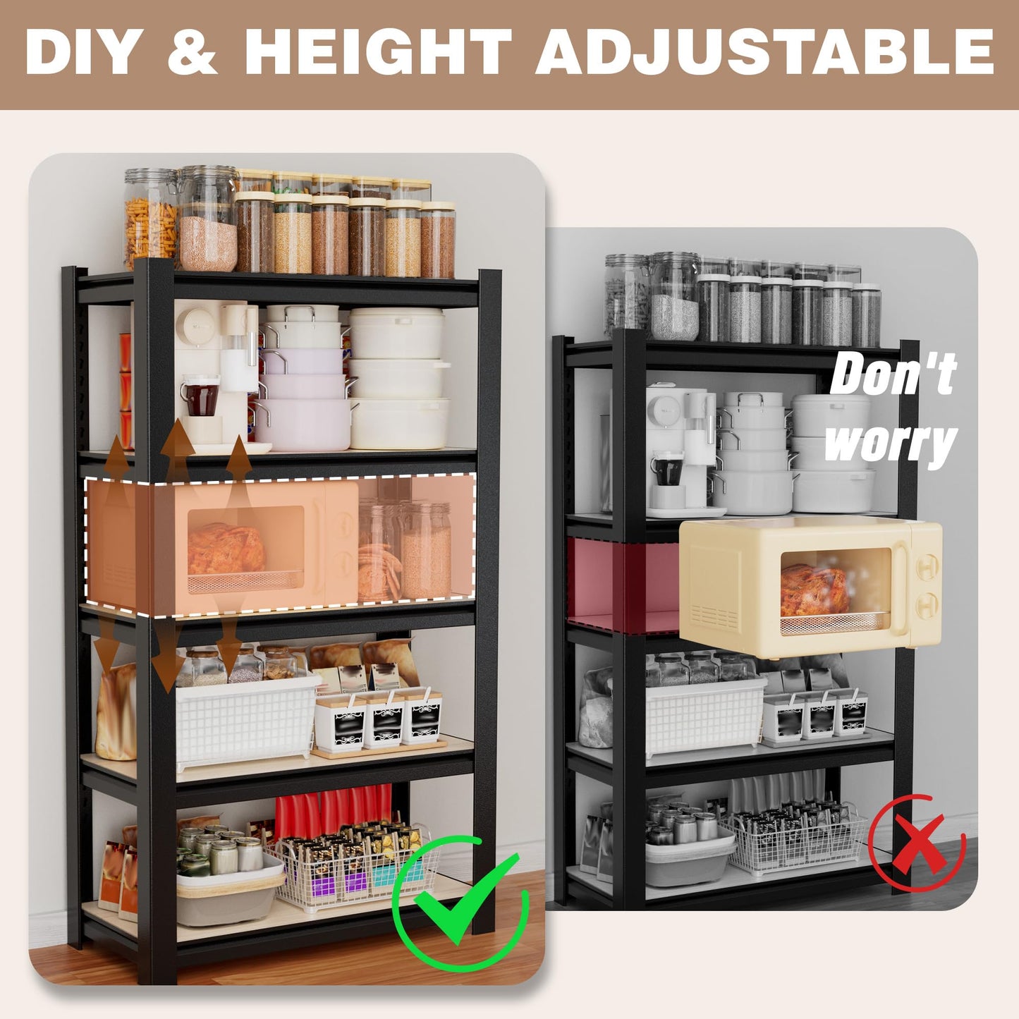 WORKPRO 5-Tier Black Shelving with Board, 24.1”Wx16.2”Dx60”H, 3000LBS Load