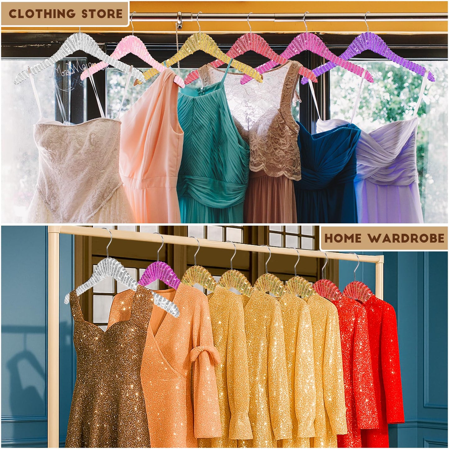 Luxury Sequin Wooden Hangers – Decorative Non Slip Natural Wood Clothes Hangers for Wedding Dress, Bridal Party, Bridesmaid Gifts, Custom Glitter Coat & Suit Hangers, Elegant Coquette Style (Gold)