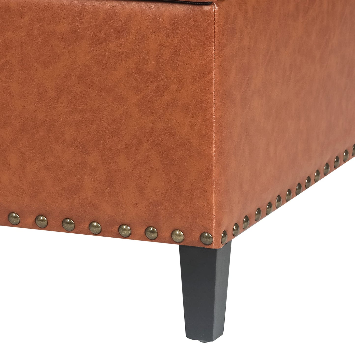 Homebeez Faux Leather Storage Ottoman Bench, Square Coffee Table Footstool Footrest with Wood Legs for Living Room (Cognac Brown)