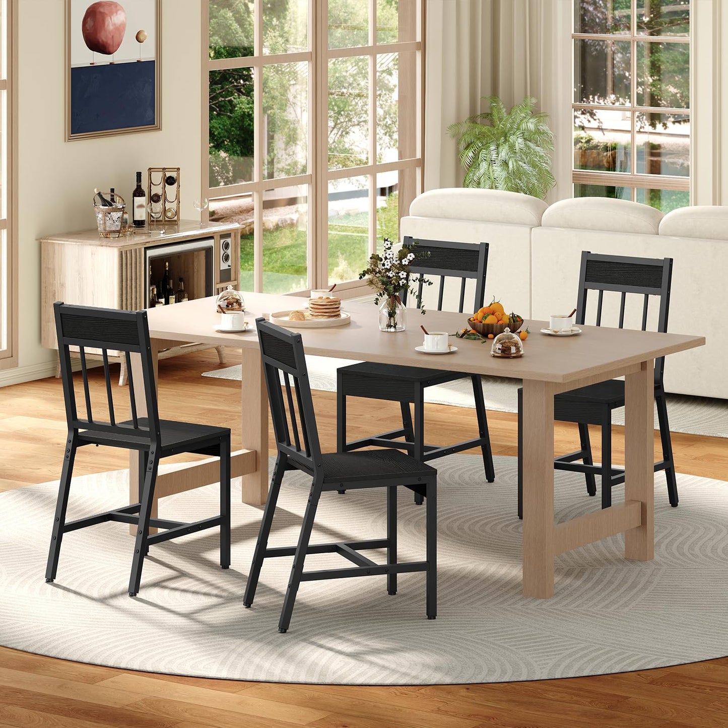 YATINEY Dining Chairs Set of 4, Industrial Kitchen Chairs with Metal Frame, Slanted Back, Wooden Dining Chair Set, for Kitchen, Living Room, Black CY03L4BB