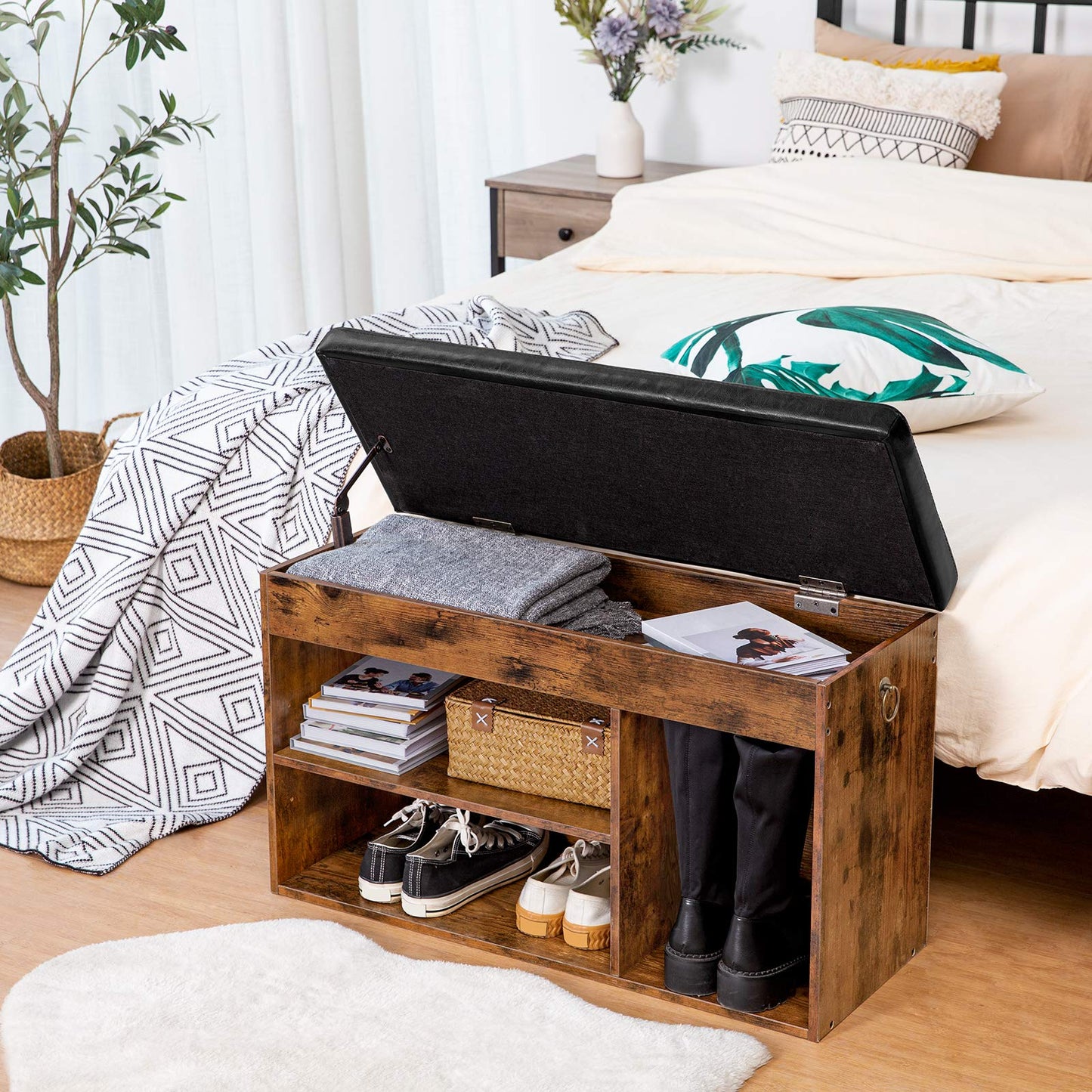 HOOBRO Shoe Storage Bench with Padded Cushion, Entryway Bench with Flip-Open Storage Box and Adjustable Shelf, Shoe Rack with Hidden Compartment, for Entryway, Living Room, BF-BG40HX01
