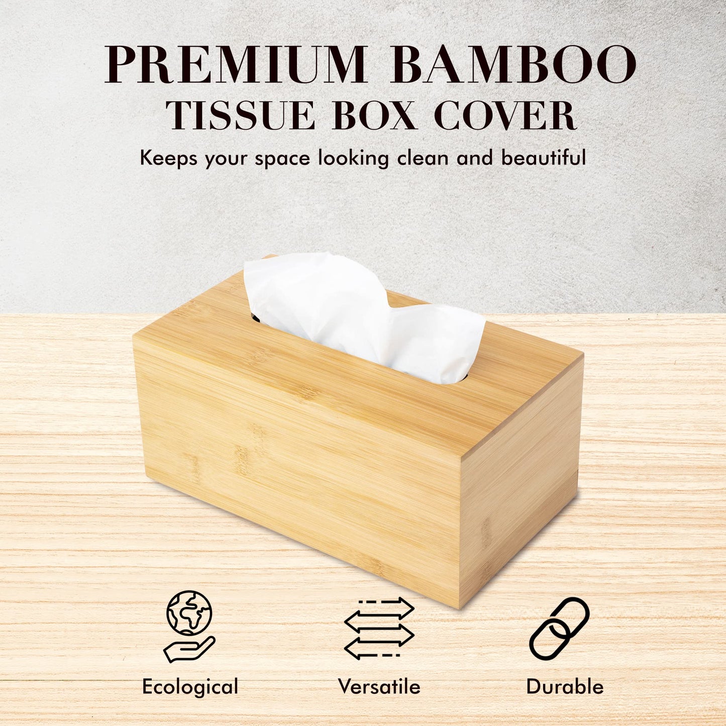 JUSK Design Tissue Box Holder - Modern, Minimalist, and Durable Wooden Tissue Box with Sliding Bottom, Easy-Refill - Premium-Quality Bamboo Tissue Box Cover, Fits 184-Count Box, Rectangular, Pack of 2