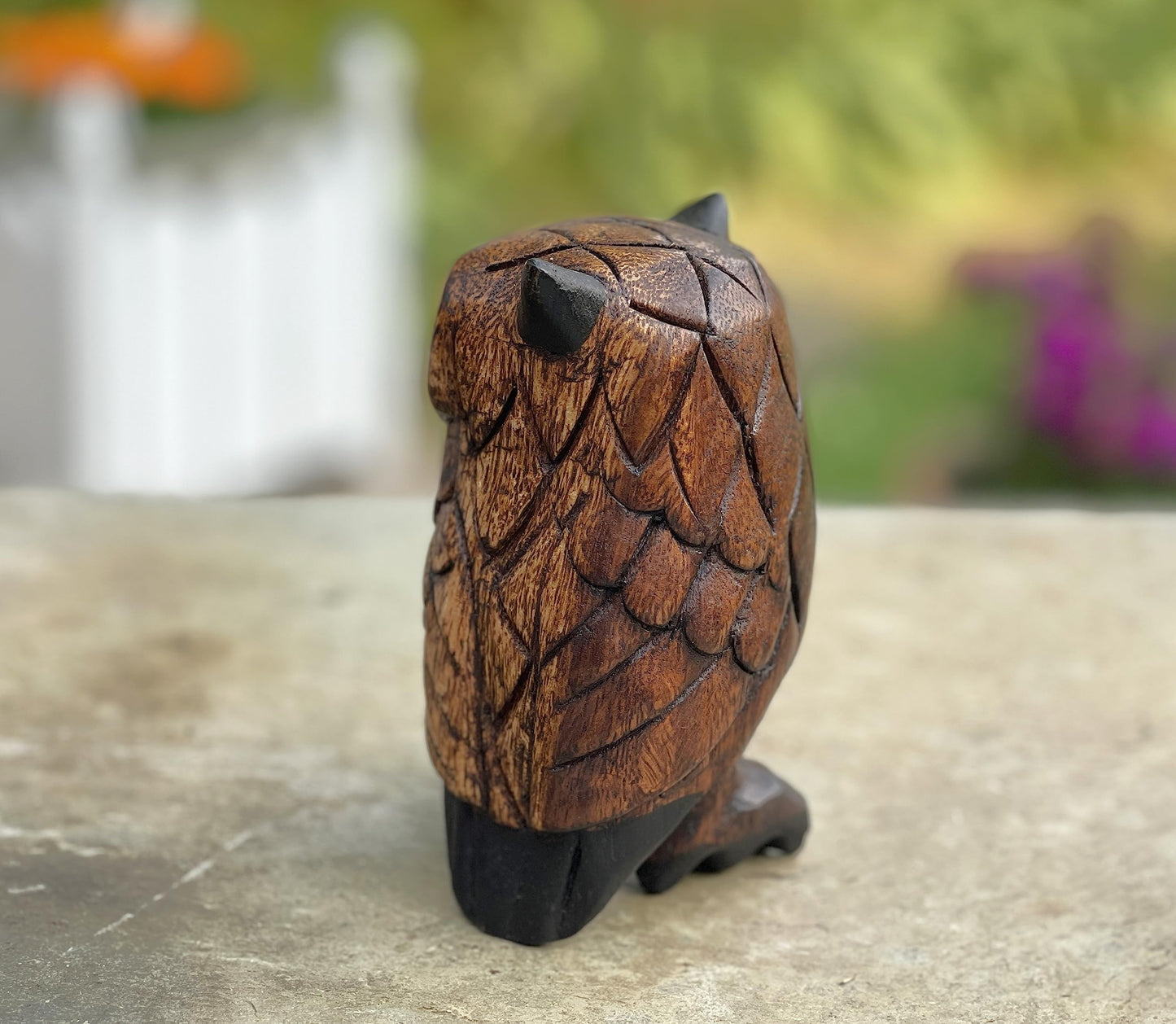 Land of Simple Treasures Hand Carved Owl Figurine - Wood Owl Sculpture - Whimsical Wooden Bird Animal Statue - Rustic Wise Barn Owl Decor - 5 Inch (Barn Owl - Right)