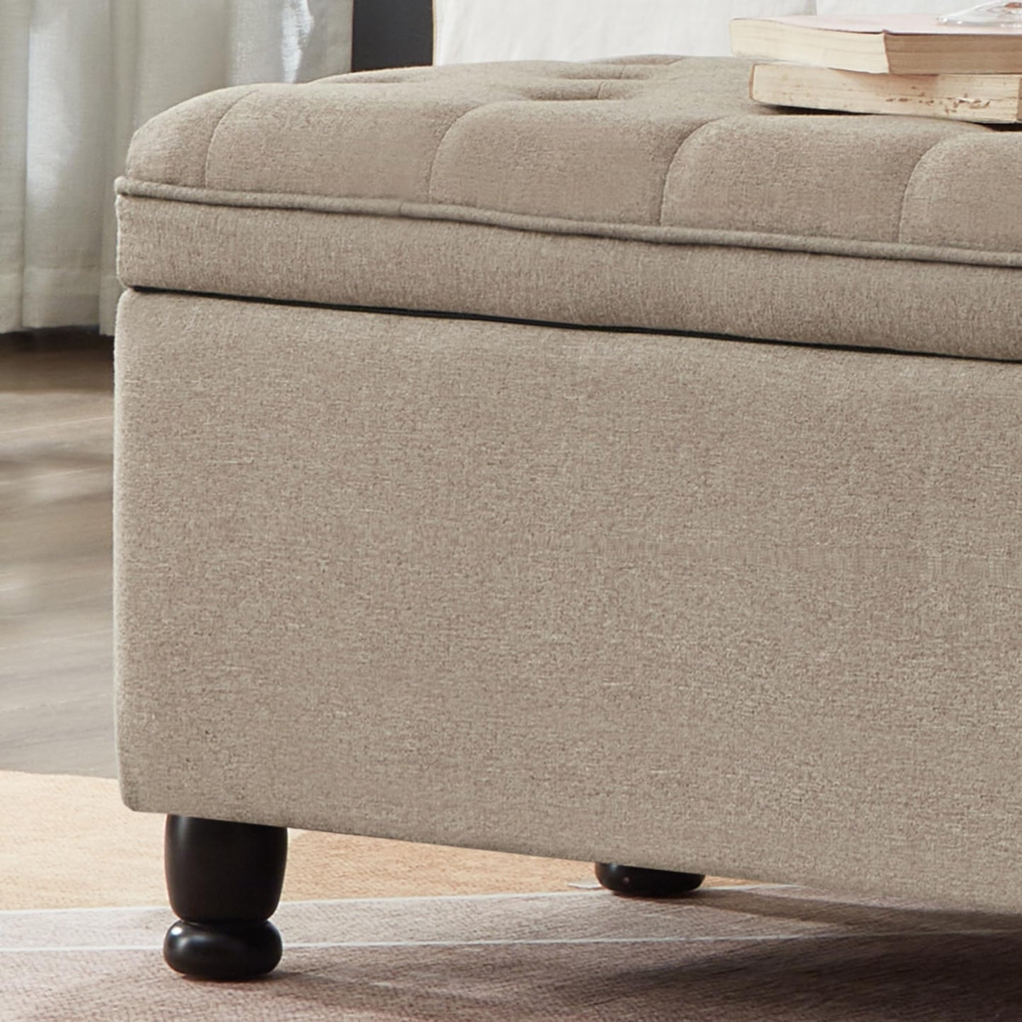 Jintop 45" Comfortable Seating Tufted Buttons Bench with Storage, Entryway Ottoman W/Spindle Wooden Legs,Footrest Stool for Living Room,Bedroom,Linen