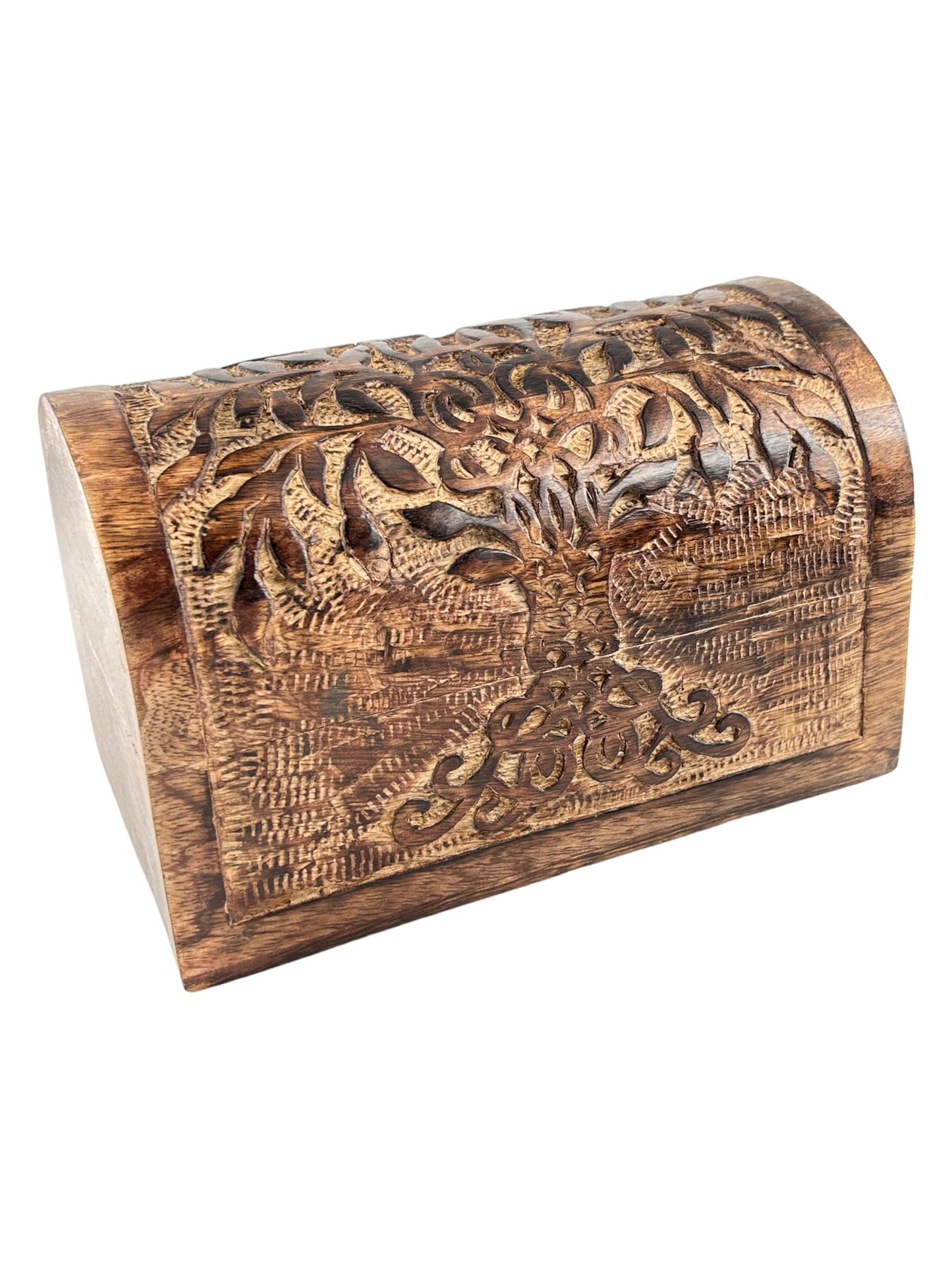 S.B.ARTS Premium Handmade Wooden Treasure Chest Decorative Trunk for Keepsakes Semicircular Curved Floral Jewellery Box Trinket Box Ladies Jewellery Storage Case Handcrafted Home Decor (Golden)