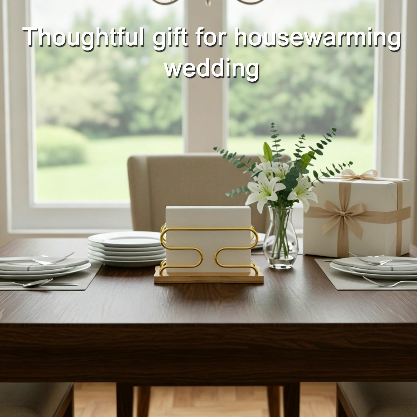 LUGUNU Bamboo Gold Napkin Holder Set, Non-Slip Base for Kitchen Counter