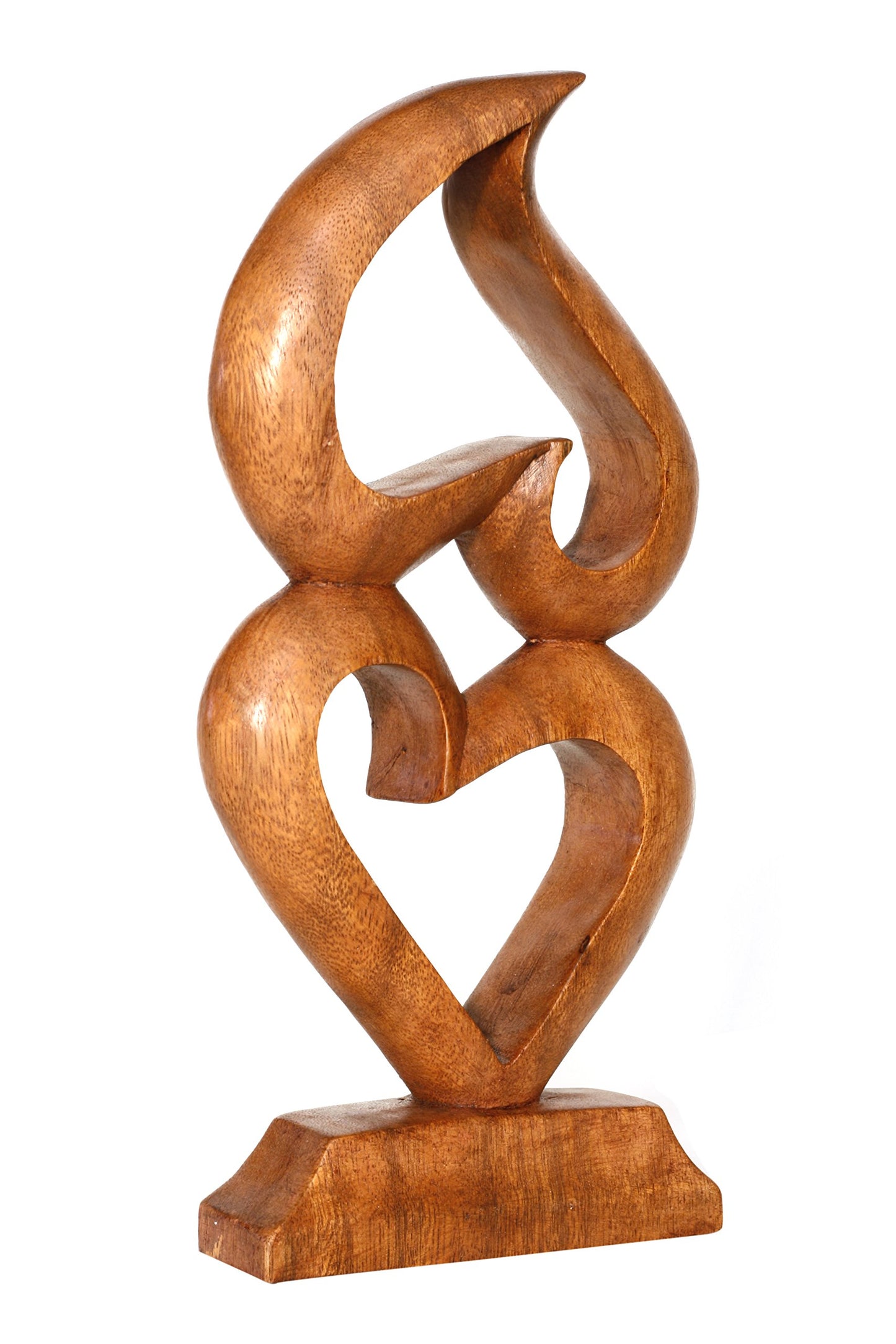 G6 Collection Hand-Carved Wooden Abstract Statue - Handmade Indonesian Suar Wood Figurine - Two Hearts One Love Couple Sculpture - Intertwined Art Decor for Bookshelf, Office - 12 inch