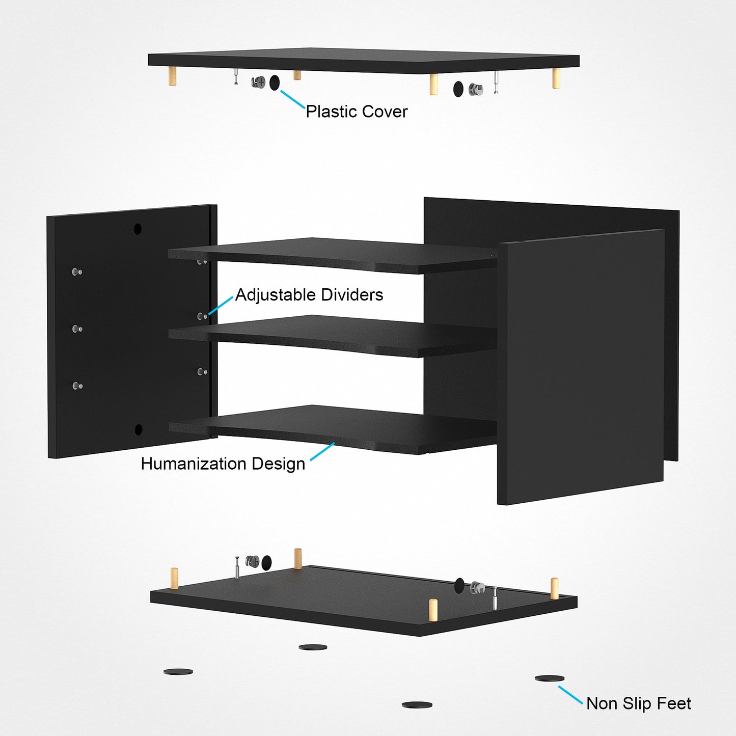 FITUEYES Wood Desk Paper Organizer with 4 Tiers Storage, Desktop File Holder, Document Letter Sorter Tray with Adjustable Shelves, Home Office Wooden Mail Rack, Black
