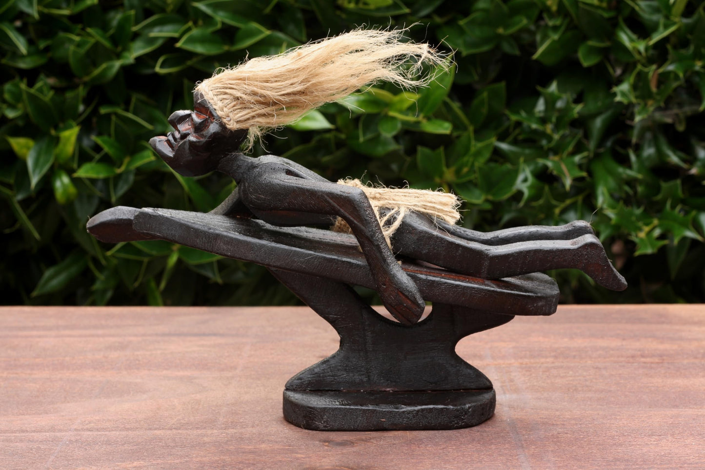 G6 Collection Wooden Tiki Swimming on Surf Board Paddle Statue, 10 inch