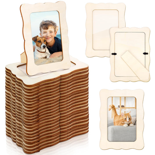 Fovths 30 Pieces Wooden Picture Frame Unfinished Wood Photo Frames 4x6 Inch Wavy Edge DIY Picture Frame Set with PVC Cover for Photos Postcard Craft DIY Art Projects, Home Decor