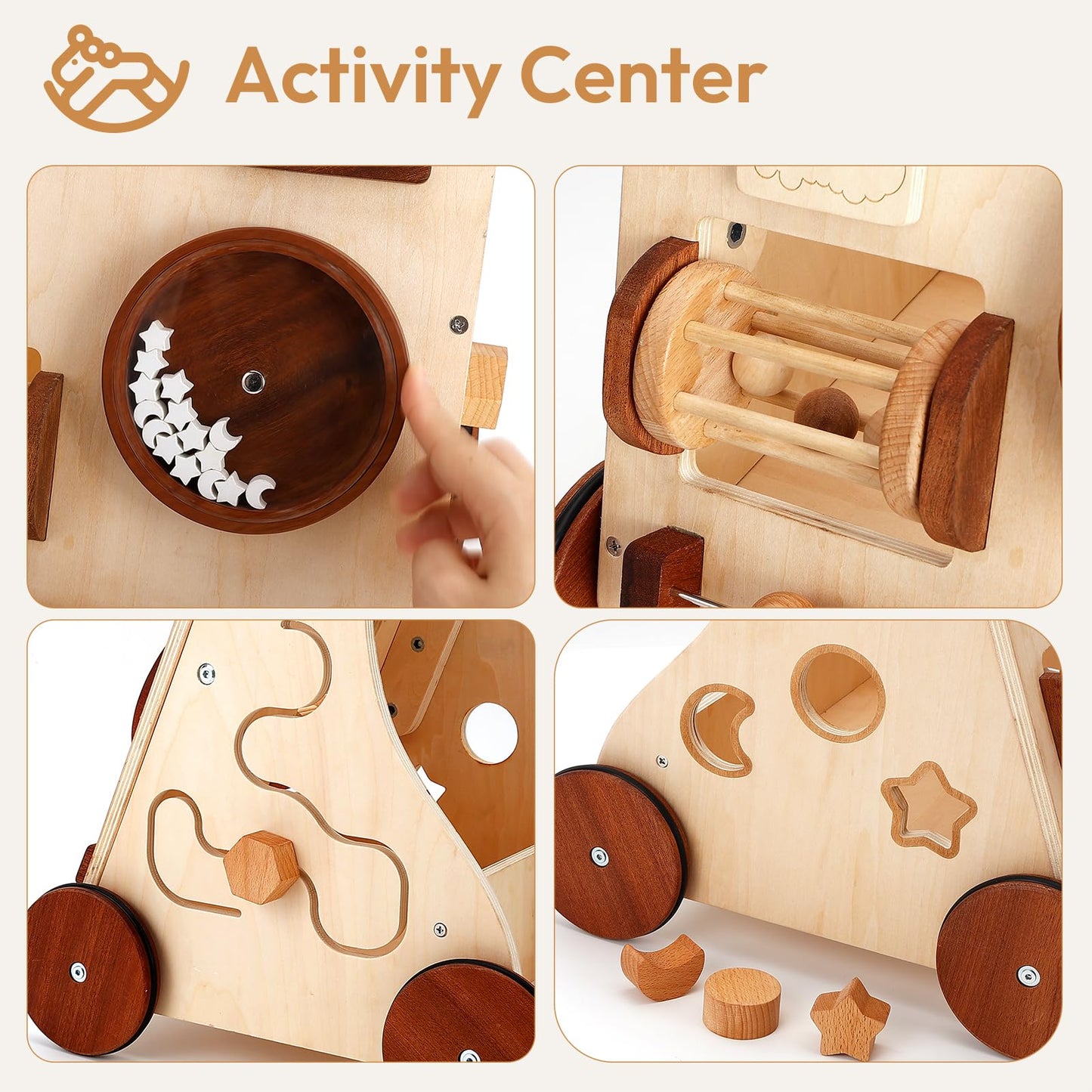 Woodtoe Wooden Baby Walker, Adjustable Speed Push Walker, Montessori Toys for 1 Year Old, Wood Walker for Boys and Girls, Baby Activity Center, Toddler Push Toys, Baby Shower Birthday Toy Gift for 1+