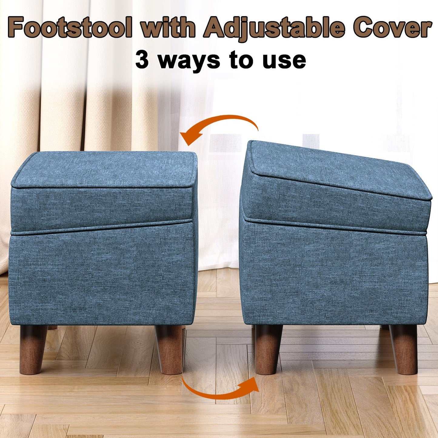 FAGAGA Foot Rest with Adjustable Cover, Storage Ottoman Dorm, Footstool and Sitting Stool, Ottoman Foot Stools for Living Room, Bedroom, Dorm, Blue
