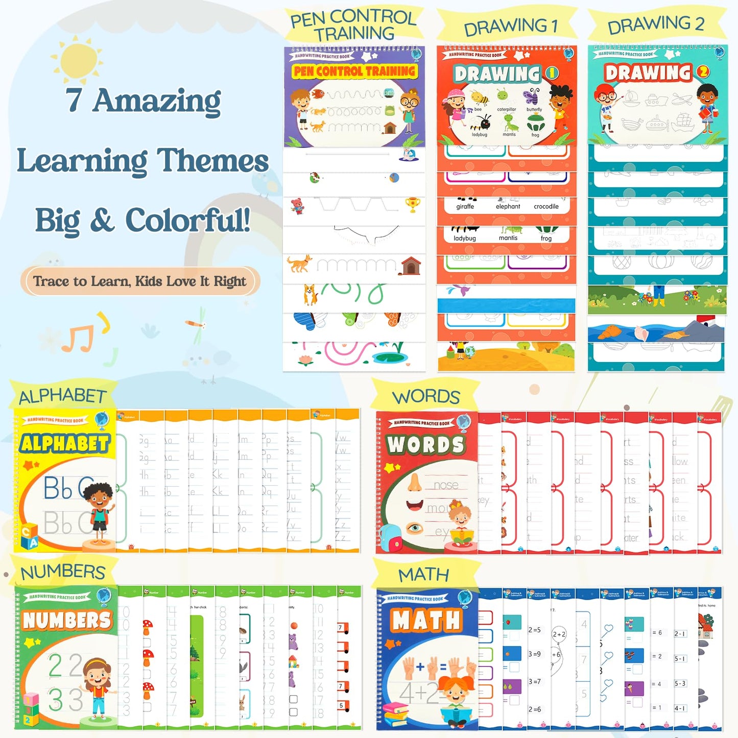 VOOWO Grooved Handwriting Practice for Kids, Larger & Deeper Magic Grooved Writing Practice for Kids Age 3-5, Reusable Letter Tracing Books, Preschool Learning Activities, Gift for Kids Boys and Girls