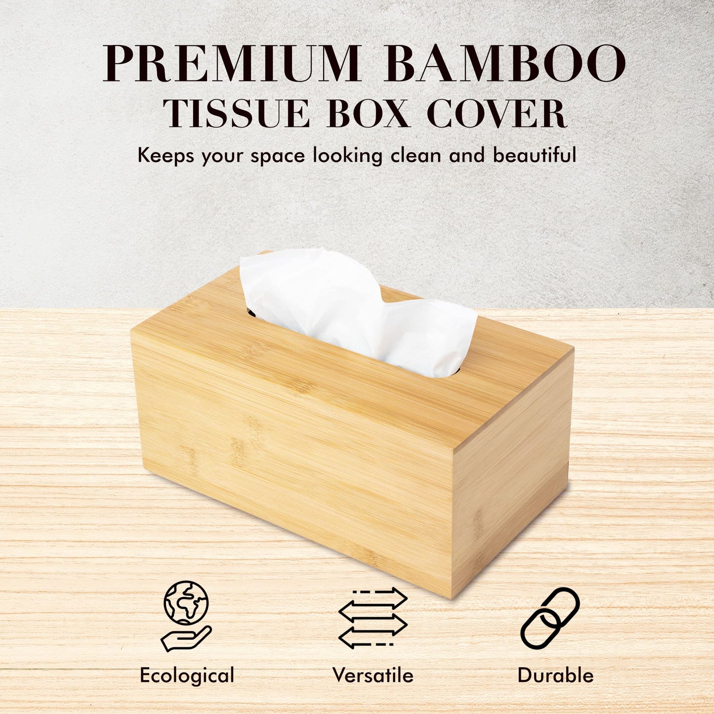 JUSK Design Tissue Box Holder, Modern, Minimalist, and Durable Wooden Bamboo Tissue Box with Sliding Bottom, Easy-Refill Premium-Quality Bamboo Tissue Box Cover, Fits 184-Count Box, Rectangular