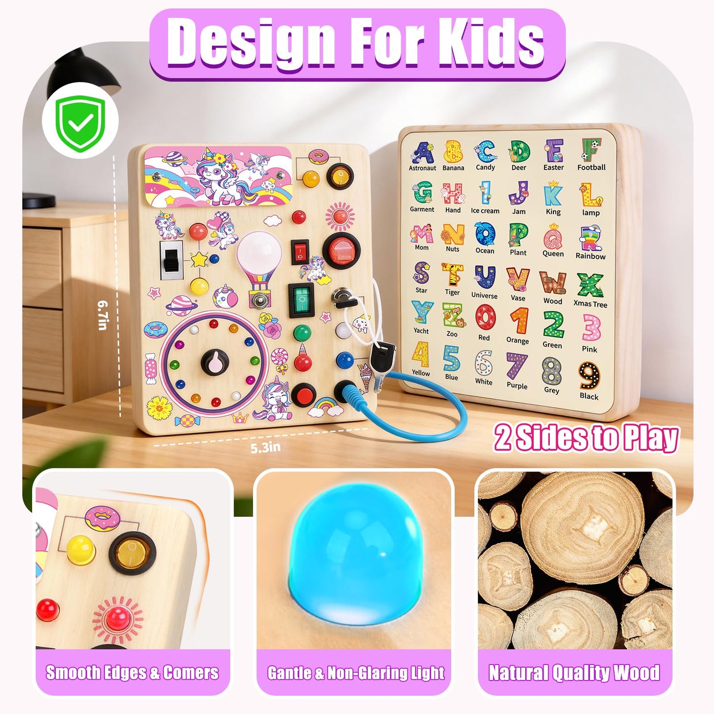 Konijiwa Busy Board - Montessori Toys for 1-3 Years Old Boys & Girls | Sensory Toys for Kids with Autism | Toddlers Learning Activity for Early Development (Unicorn Busy Board v2)
