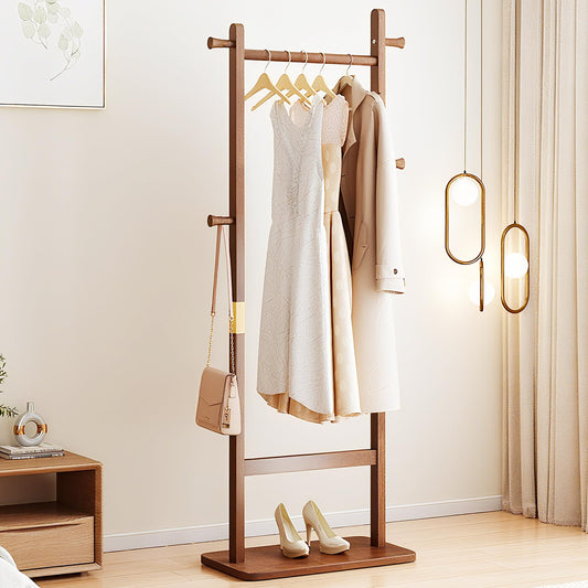 Fmlud Solid Wood Coat Rack, Freestanding Clothes Racks with Shelf, Entryway Coat Rack for Hanging Clothes, Wooden Clothing Rack for Corner, Living Room, Bedroom, Hotel