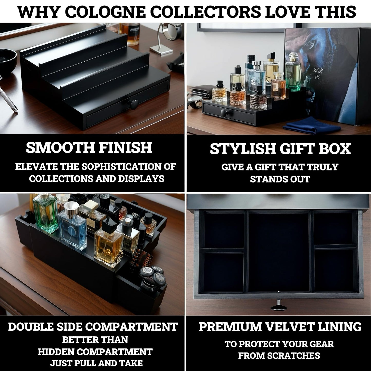 3 Tier Black Cologne Organizer with 4 Tier Grey one