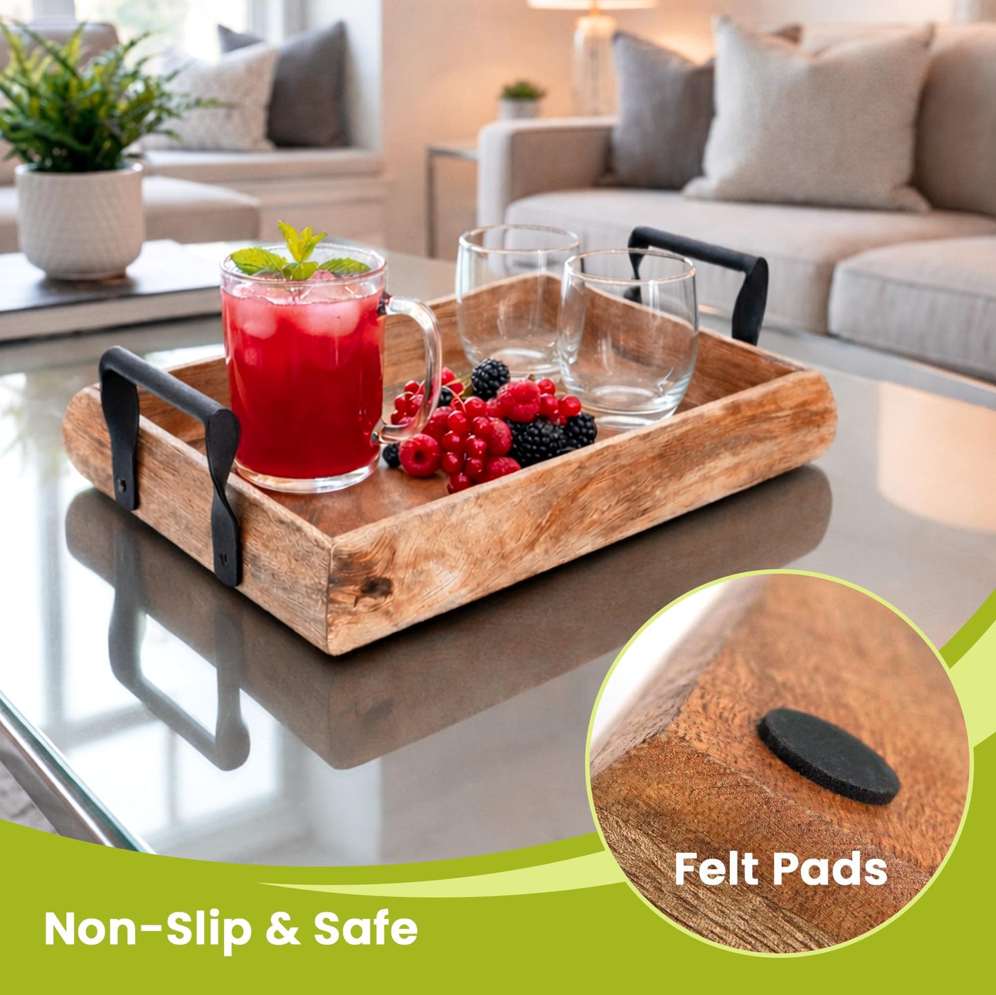 Acacia Serving Tray – Durable Large Wooden Serving Tray w/Handle – Non-Slip Kitchen Accessories for Daily Use – Easy Use Wooden Trays For Food
