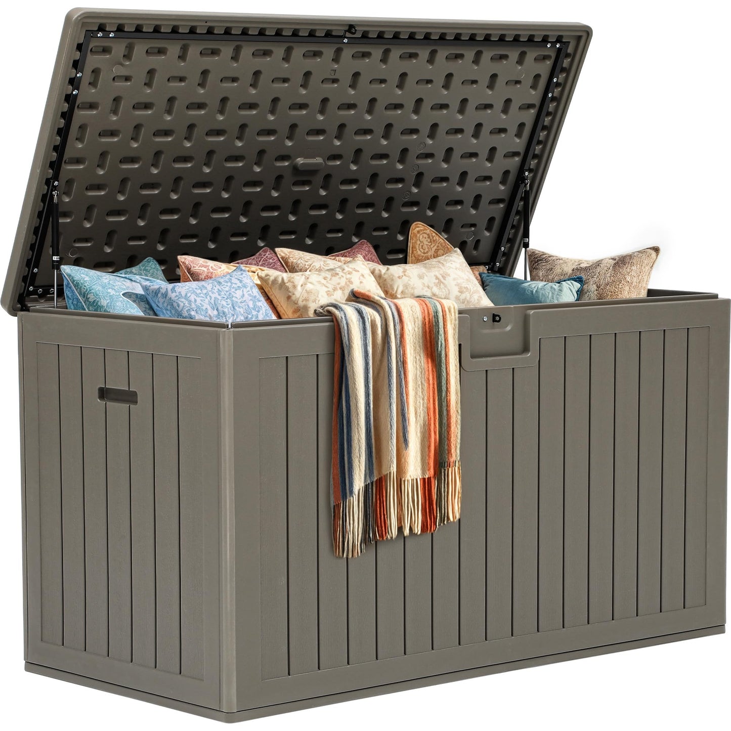 YITAHOME 220 Gallon Extra Large Deck Box, Double-Wall Resin Outdoor Storage Box with Flexible Divider for Patio Cushions Pool Supplies Garden Tools, 990 lbs Load Capacity, Lockable (Light Brown)