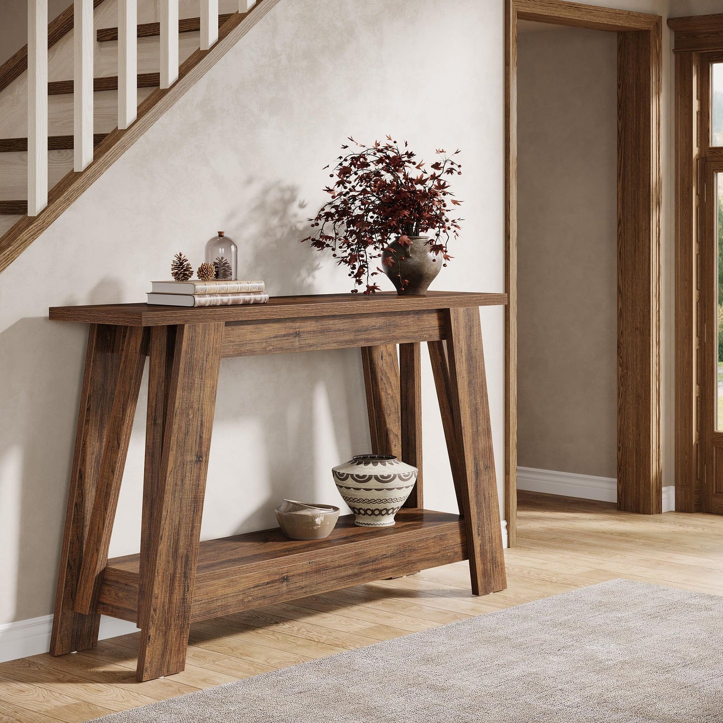Tribesigns 41.3" Farmhouse Console Table, 2-Tier Wooden Entryway Table with Storage, Rustic Narrow Behind Couch for Living Room, Hallway, Foyer, Rustic Brown