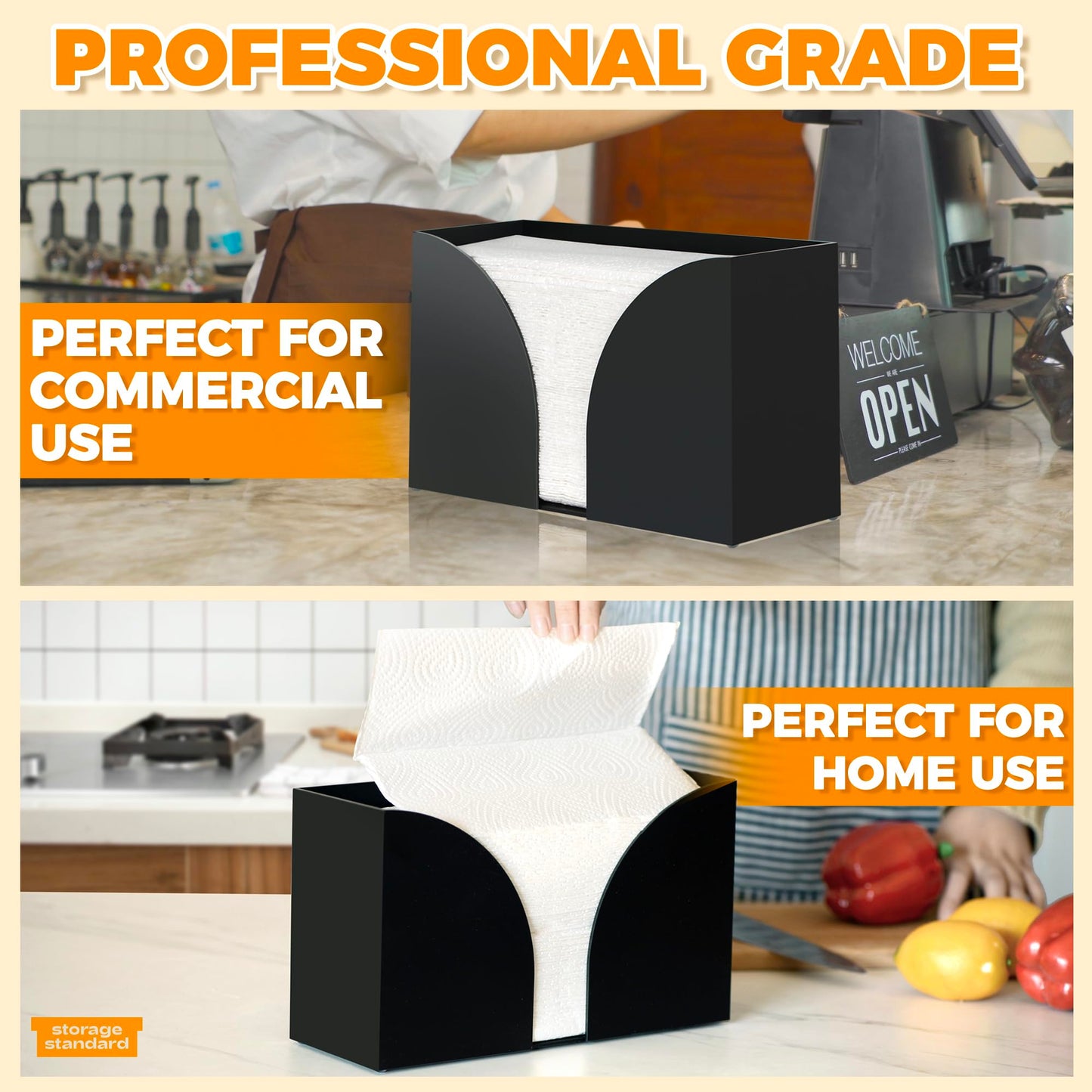 Storage Standard Multifold Paper Towel Dispenser Countertop - Matte Black Paper Towel Holder Bathroom, Durable Acrylic Napkin Holder for Bathroom, Kitchen, Office & Restaurant, 10.75 x 6.5 x 4 Inches