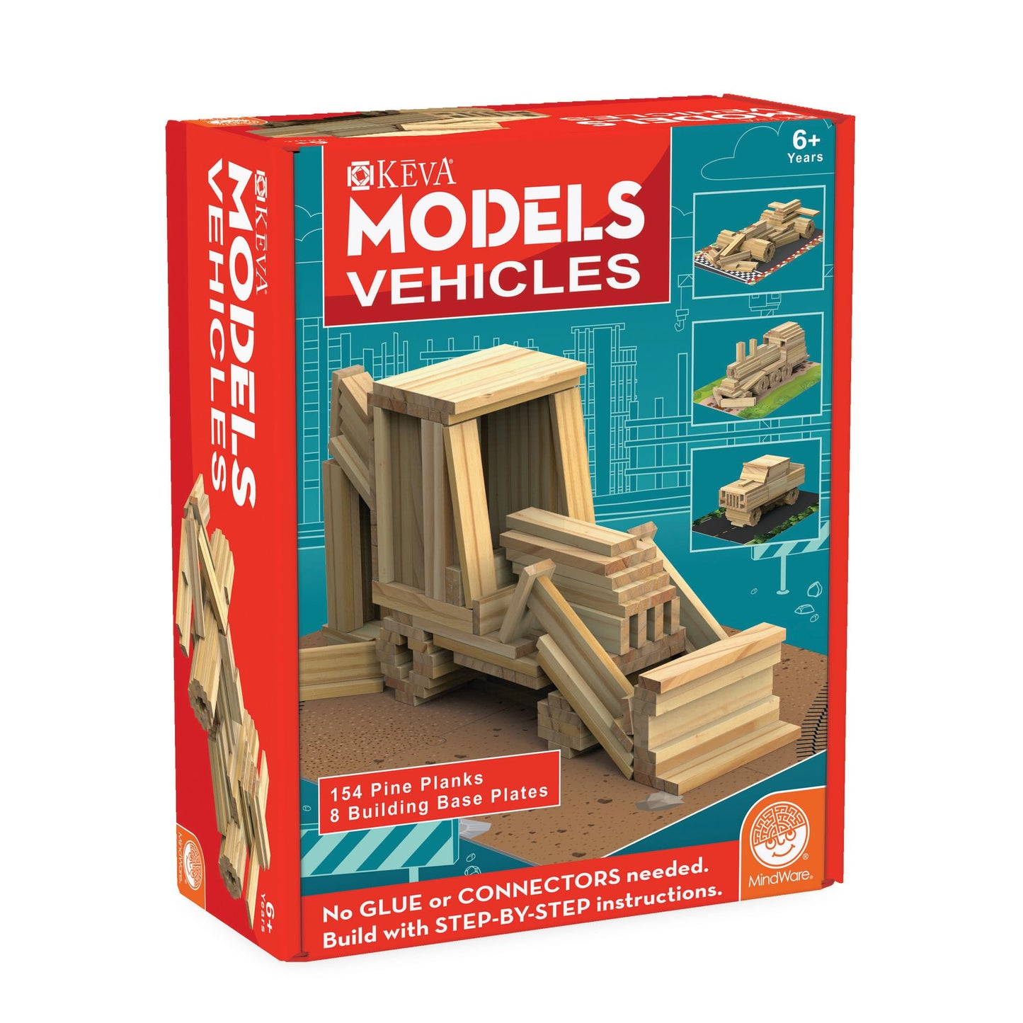 MindWare KEVA Models Vehicles - 154 Wooden Building Planks & Step-by-Step Instructions to Build Iconic Vehicles