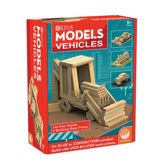 MindWare KEVA Models Vehicles - 154 Wooden Building Planks & Step-by-Step Instructions to Build Iconic Vehicles