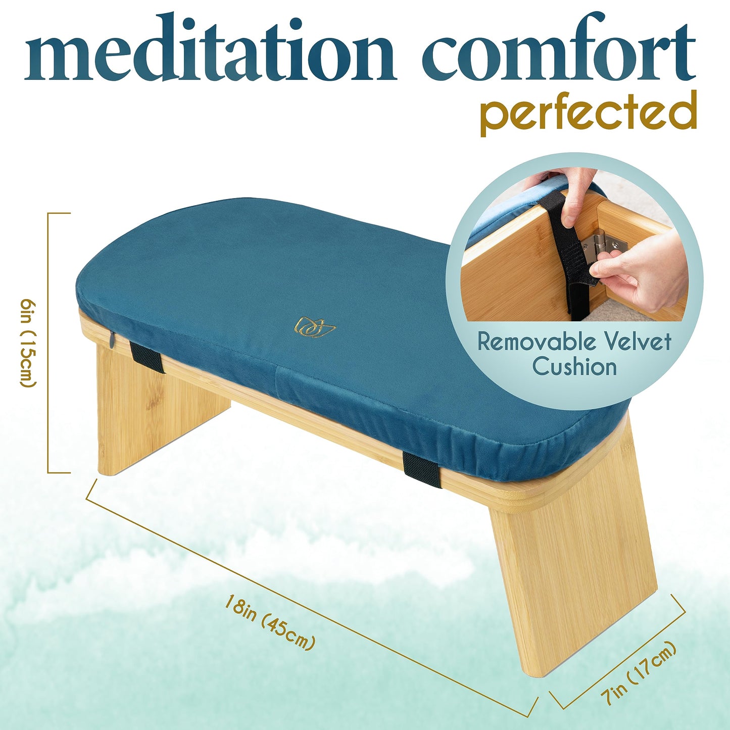 Florensi Folding Bamboo Kneeling Meditation Chair - 18 x 7 x 6 in, Grey, Portable Kneel-On Bench, Foldable Bench for Prayers, Stable Meditation Support & Anti-Slip Feet