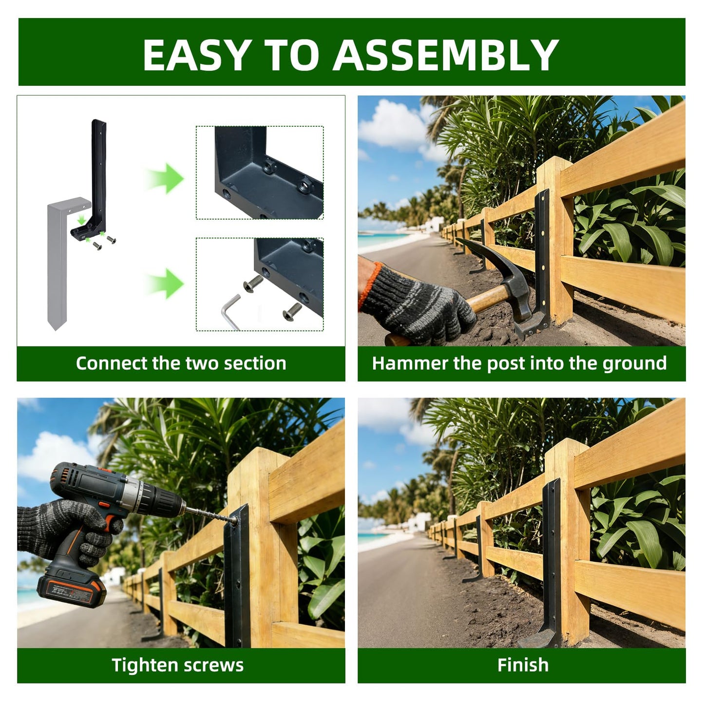 5PCS Fence Post Repair Kit, Heavy Duty Fence Posts Repair Stakes for Fix Wooden Broken Posts, Repair Tilted