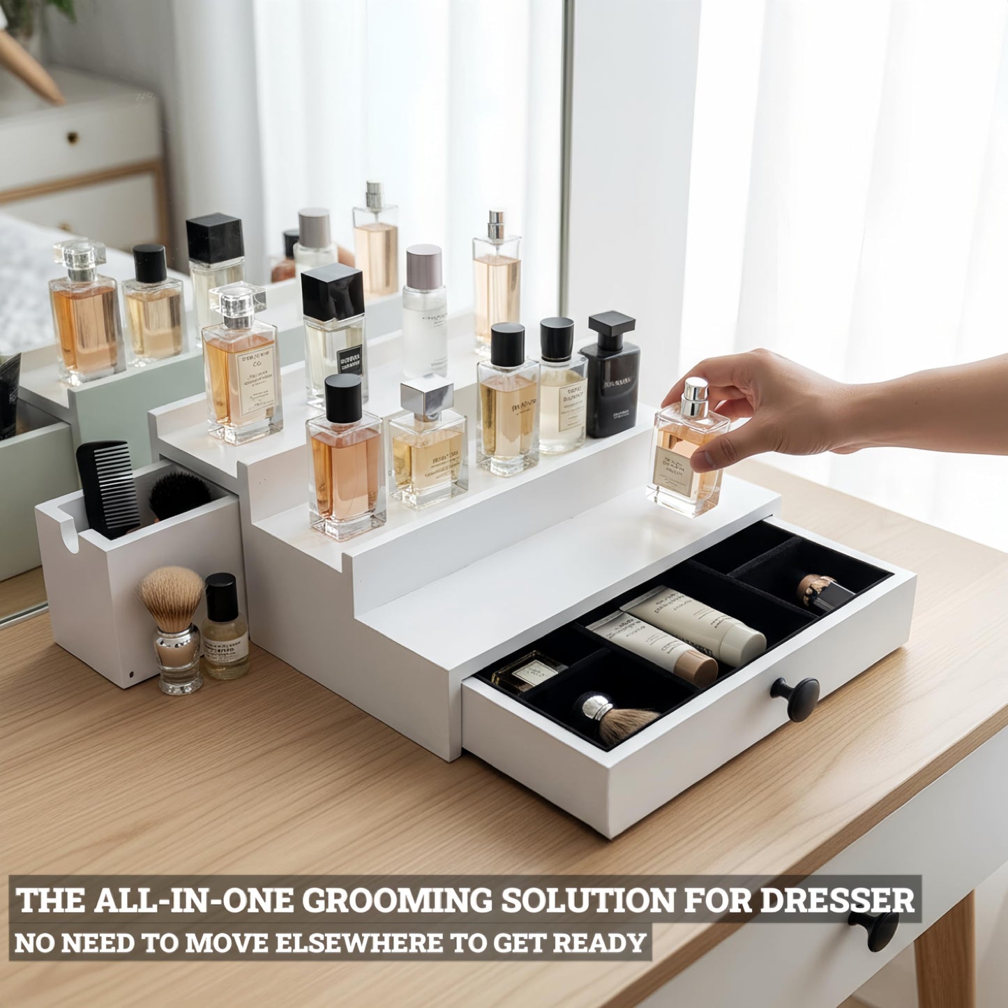 SeLuM Cologne watch organizer and white cologne organizer for men