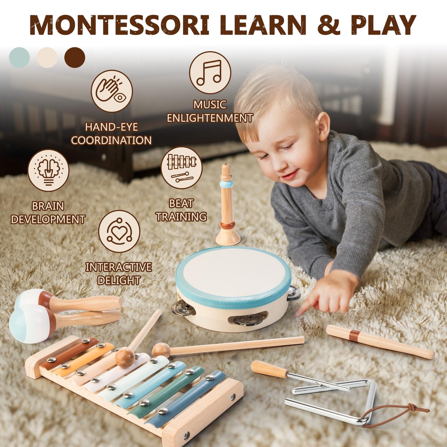 Baby Musical Instruments Montessori Wooden Music Toys for Toddlers 3+