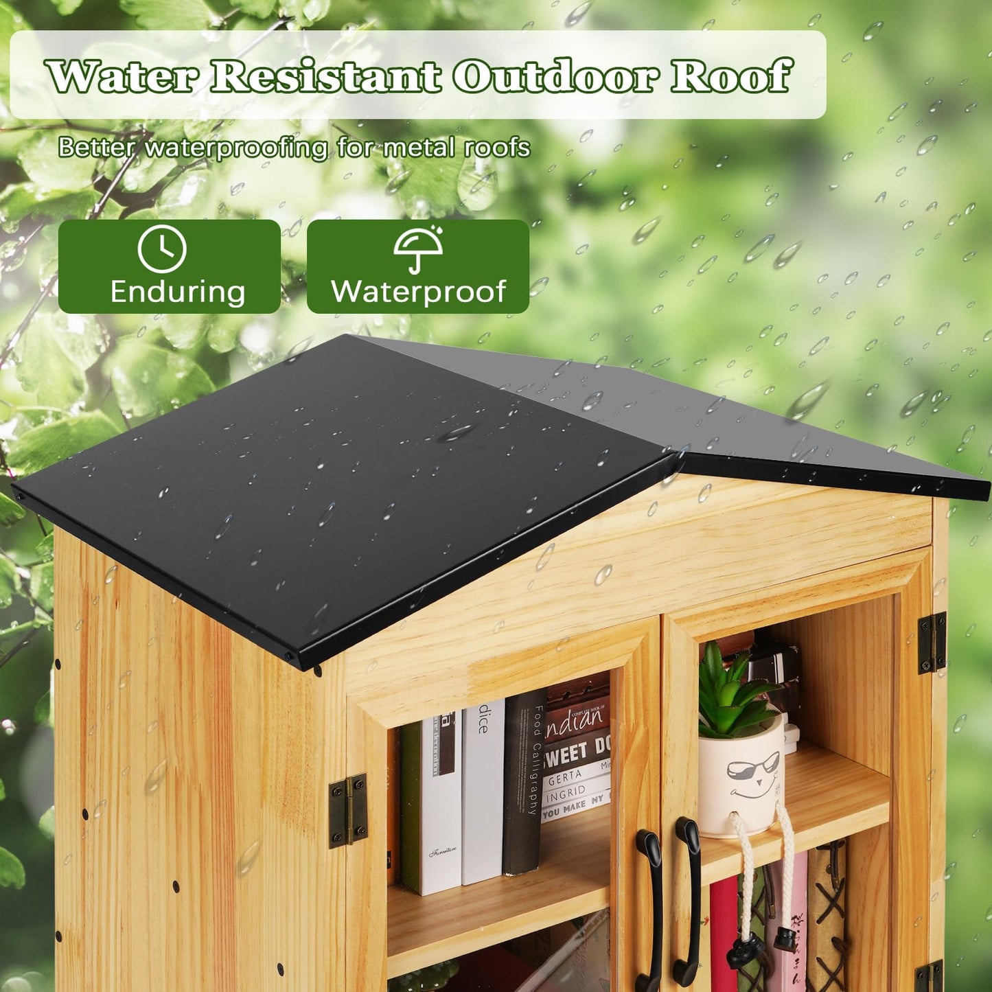 Exttlliy Outdoor Library Outdoor Book Box Storage Small Wooden Cabinet Little Literature Box for Neighborhoods Community and Schools Sharing Books, Flyers, Newspapers, Food and Art (D)