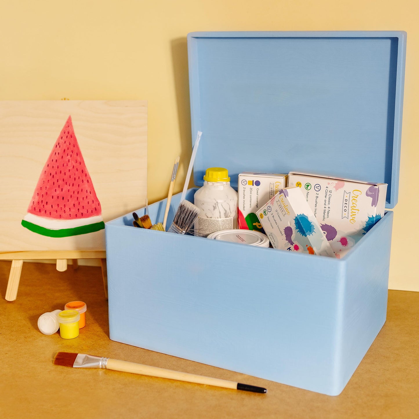 Creative Deco Large Blue Wooden Box Storage with Hinged Lid | 15.8x11.8x9.44in (+-0.5) | Keepsake Gift Box Storage Document | Wood Chest Trunk PRODUCT NOT INTENDED FOR 15 YEARS OR BELOW