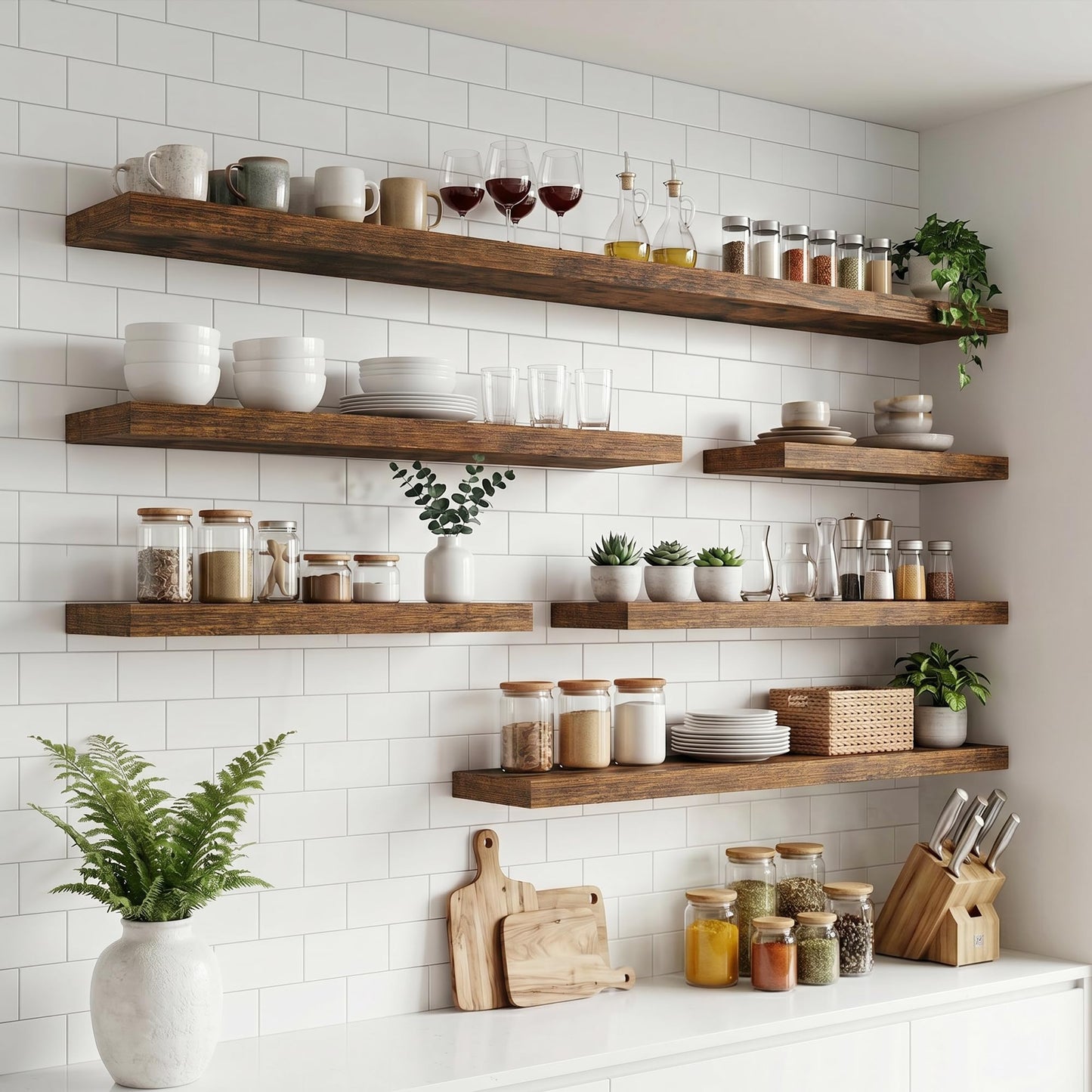 FLYJOE Floating Shelves for Wall, 30 Inch Floating Shelves Set of 2, 8" D Wooden Wall Mounted Display Shelves with Invisible Brackets for Living Room, Bedroom, Bathroom, Kitchen Decor, Brown