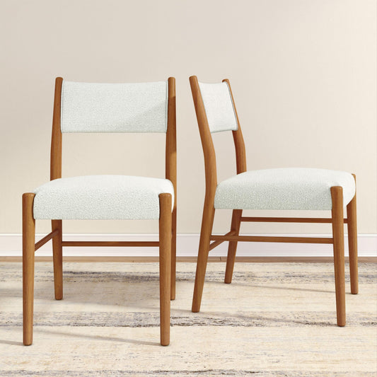 Plank+Beam Brio Dining Chair (2-Pack) - Upholstered Bouclé Seat, Solid Rubberwood Frame, Low-VOC Finish, Easy Assembly, Pecan/Ivory