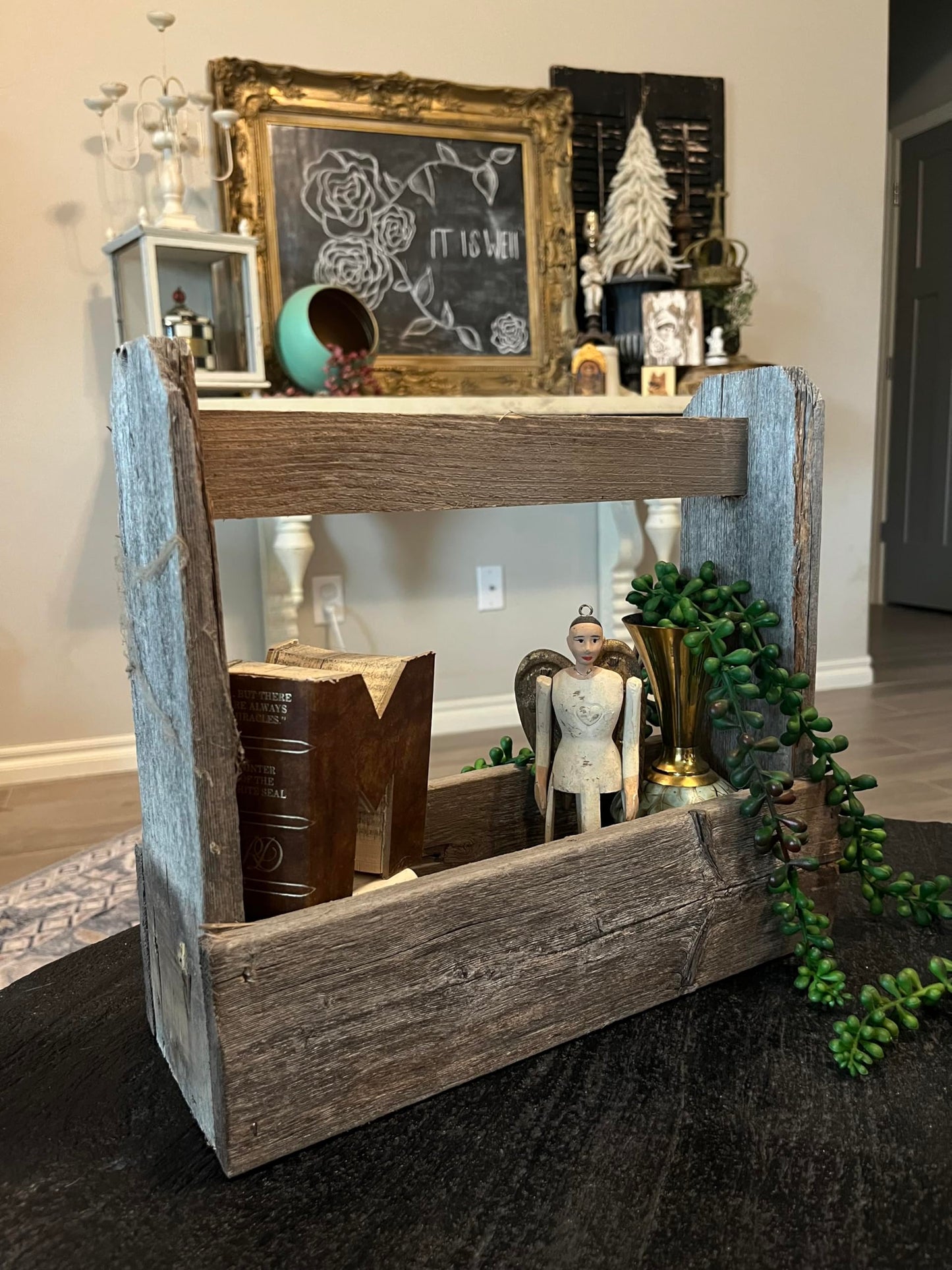 Rustic Revival | Rustic Tote Decorative Carry All Barnwood Planter Box – Farmhouse Indoor & Outdoor Décor Accent – Authentic Weathered Wood Real Wood Tote