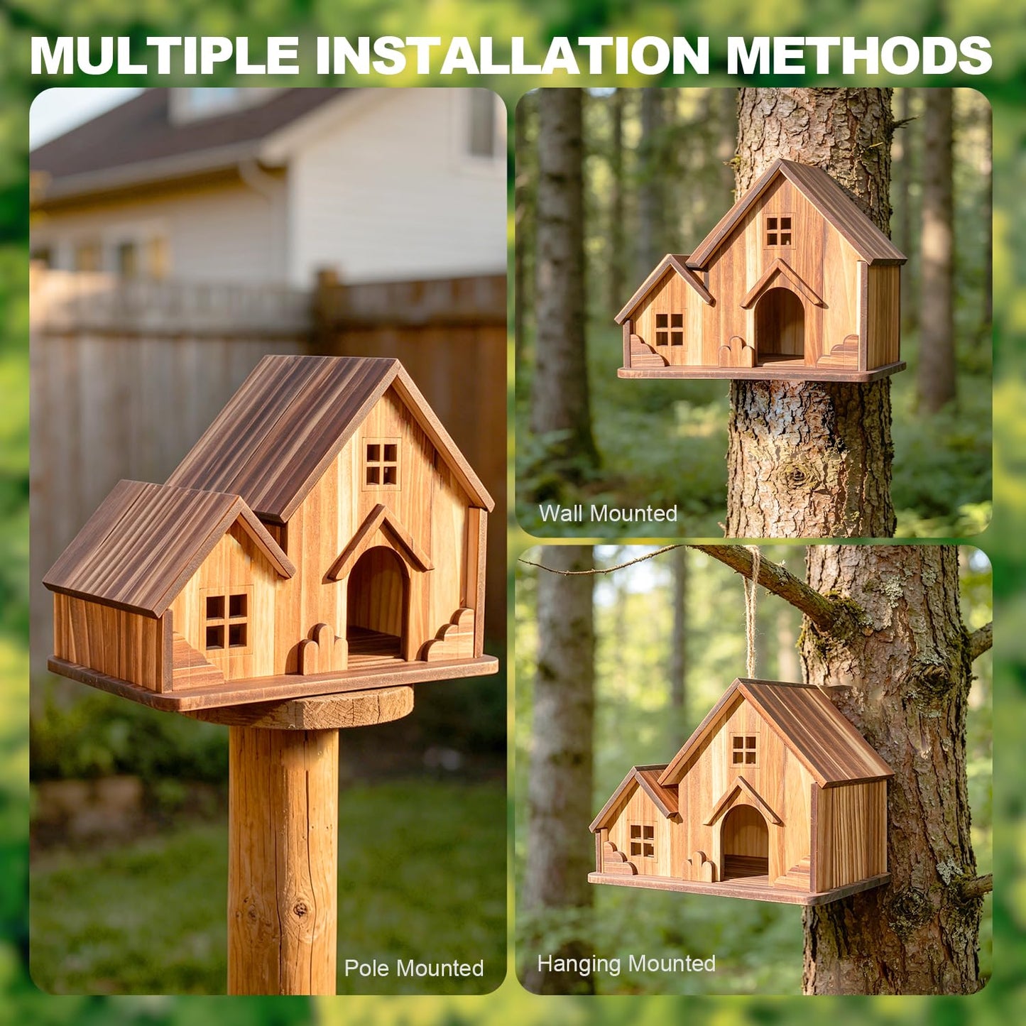 BlueYu Bird Houses for Outside, Wooden Hanging Birdhouse with Spacious Space, Outdoor Bird Nest for Bluebirds, Finches, Yellow Finches, Garden Decorative