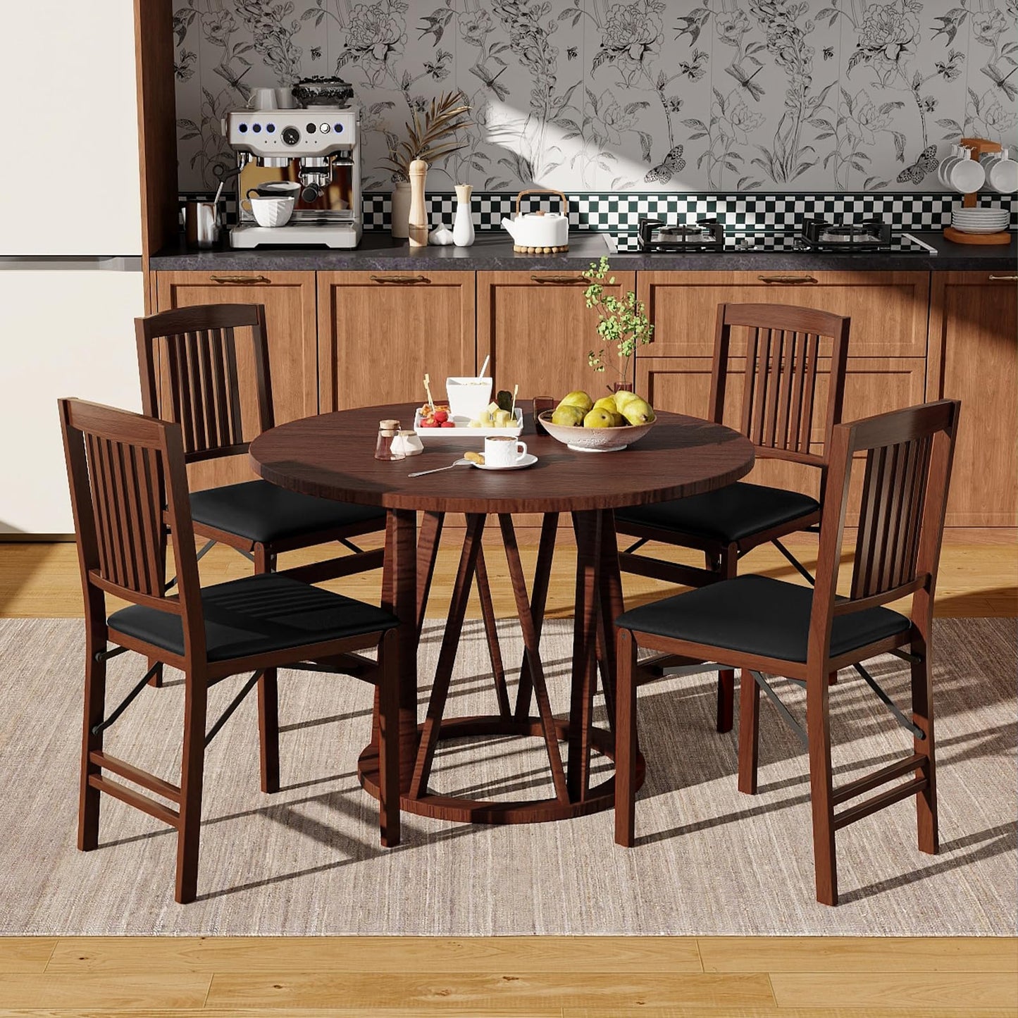 Giantex Folding Dining Chairs Set of 2, Foldable Wood Kitchen Chairs with Padded Seat, Max Load 420 Lbs, No Assembly, Wooden Dining Room Chair, Armless Side Chair for Home Apartment, Brown & Black