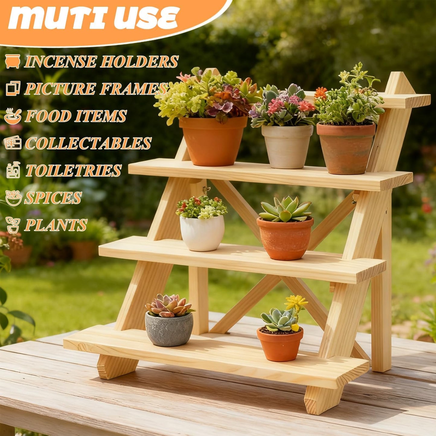 Oungy 2 Pack 4 Tier Wooden Display Stand Riser Detachable Wood Earring Display Cupcake Stands Jewelry Display for Vendors with Groove or Jewelry Cupcake Vendors Retail