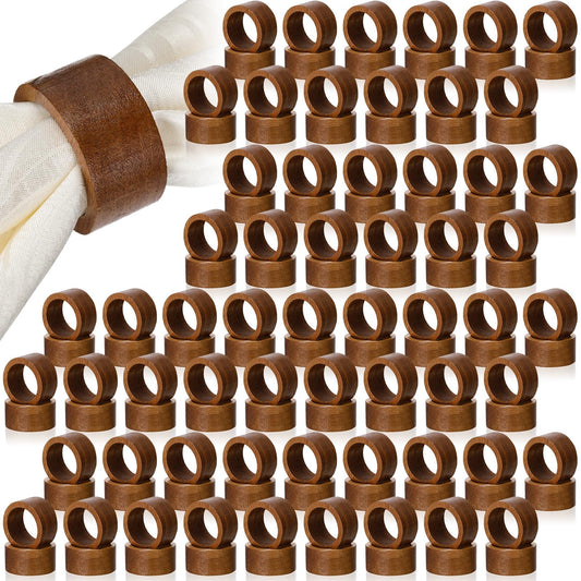 Zhehao 100 Pcs Wood Napkin Rings Bulk Acacia Brown Table Napkin Holder Buckles for Easter Wedding Dinner Holiday Table Decoration