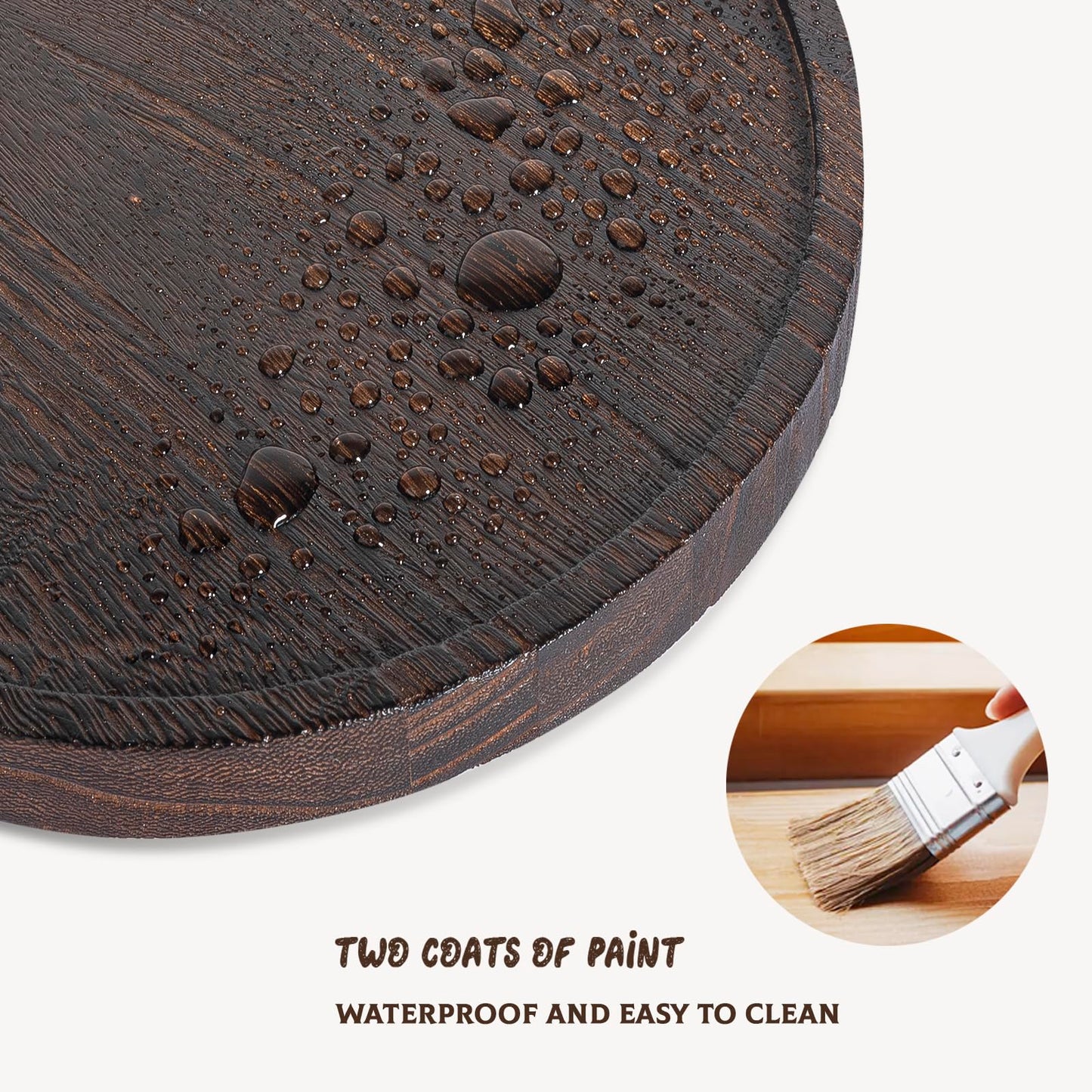 Round Decorative Tray Wood Bathroom Counter Organizer Farmhouse Kitchen Decor Wooden Riser for Soap Dish, Perfume, Candle, Sponge, 12" - Bark Brown