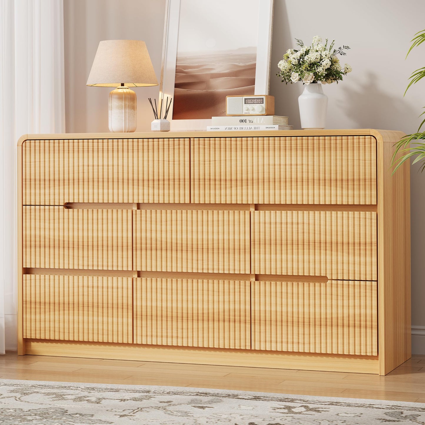 OtterOasis Fluted 8 Dresser for Bedroom, Drawer Dressers for Closet 53" Wide Large Wood Dresser Modern TV Stand, Wooden Clothes Storage Organizer Chest of Drawers for Living Room Hallway Entryway
