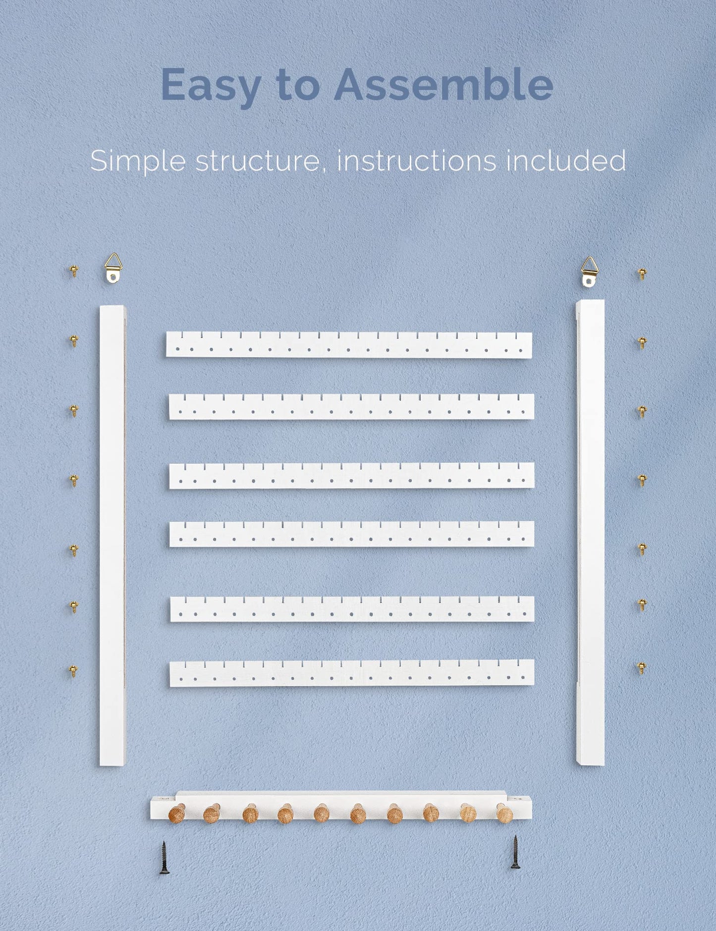 Mymazn Easy Assemble Solid Beech Wood Earring Hanging Necklace Holder Hanger Wall Mount Jewelry Organizer Rings Scruncies Organization
