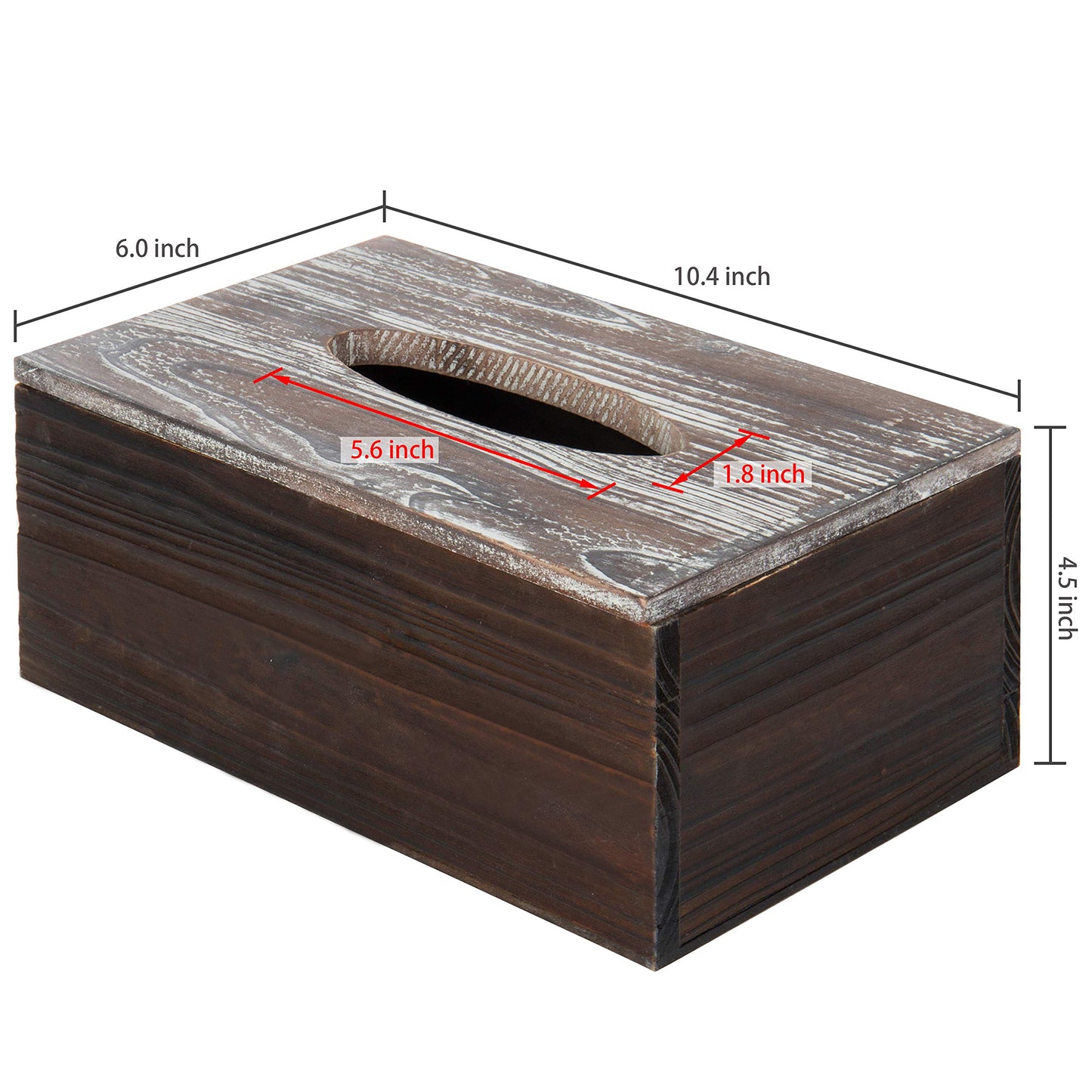 MyGift Rustic Brown Wooden Tissue Box Holder with Torched Wood Finish Cover, Rectangular Facial Tissue Box Cover with Natural Wood Grain Texture