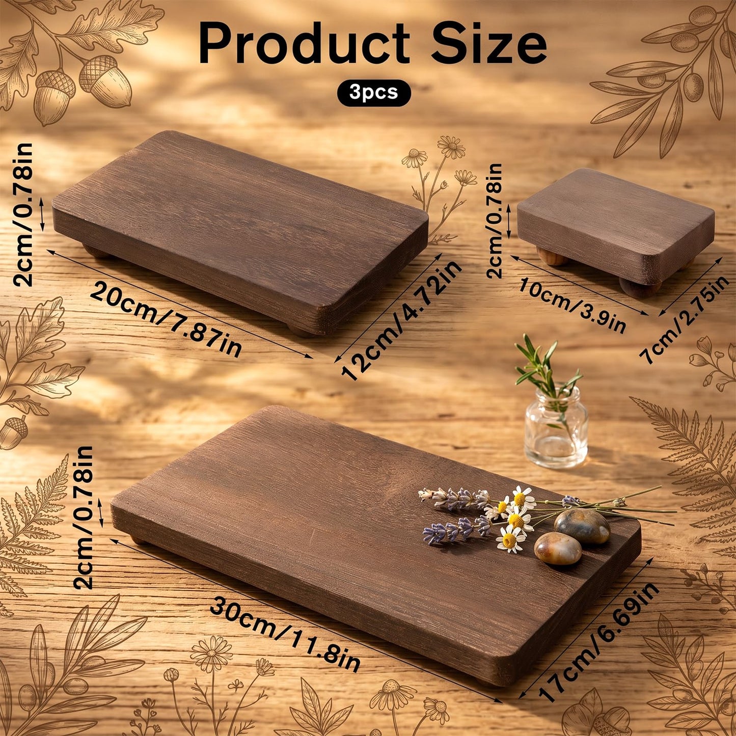 BotleFlow 3 Pcs Wooden Risers for Display Wood Pedestal Stand Wood Riser Display Pedestal Stand Square Wooden-Pedestal Holder for Decor Home Kitchen,3 Sizes(12 x 6.7, 8 x 4.7, 4 * 2.8 in,Brown)