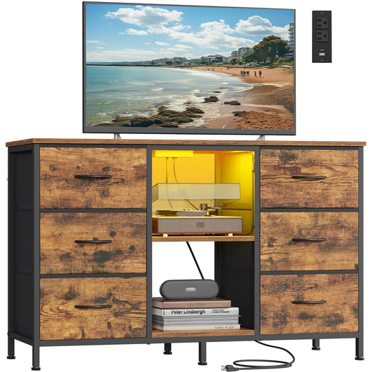 SONGMICS BELLAH Collection - TV Stand for TVs Up to 55 Inches, Dresser for Bedroom, Living Room, Chest of Drawers, Steel, 6 Drawers and 2 Shelves, Industrial, Rustic Brown ULGS032K101S