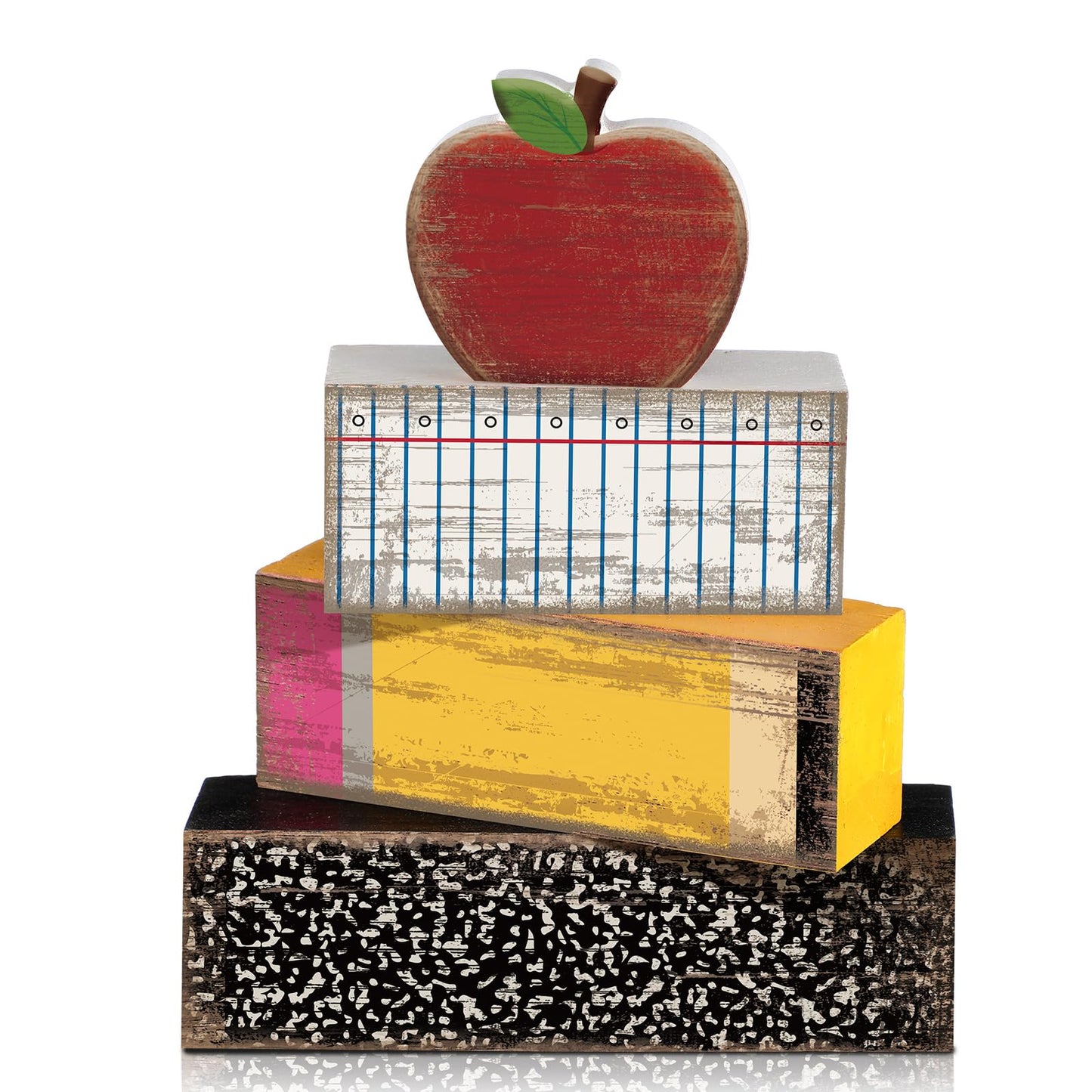 Lineshading 4 Pcs Back to School Table Decorations Retro Red Apples Decor Back to School Tiered Tray Decor Apple Centerpieces Rustic Wood Pencil Block Sign Farmhouse Gifts for Home Shelf Mantel