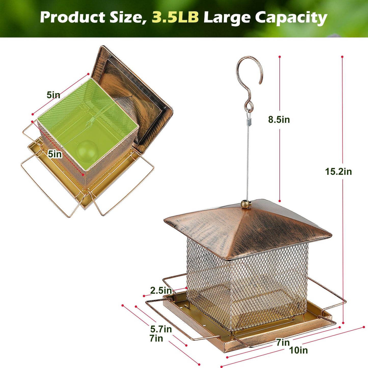 IWNTWY Bird Feeder, Heavy Duty Metal Bird Feeders for Outdoor Hanging, Waterproof Wild Birdfeeder for Garden Yard Outside Backyard, 3.5LB Large Capacity