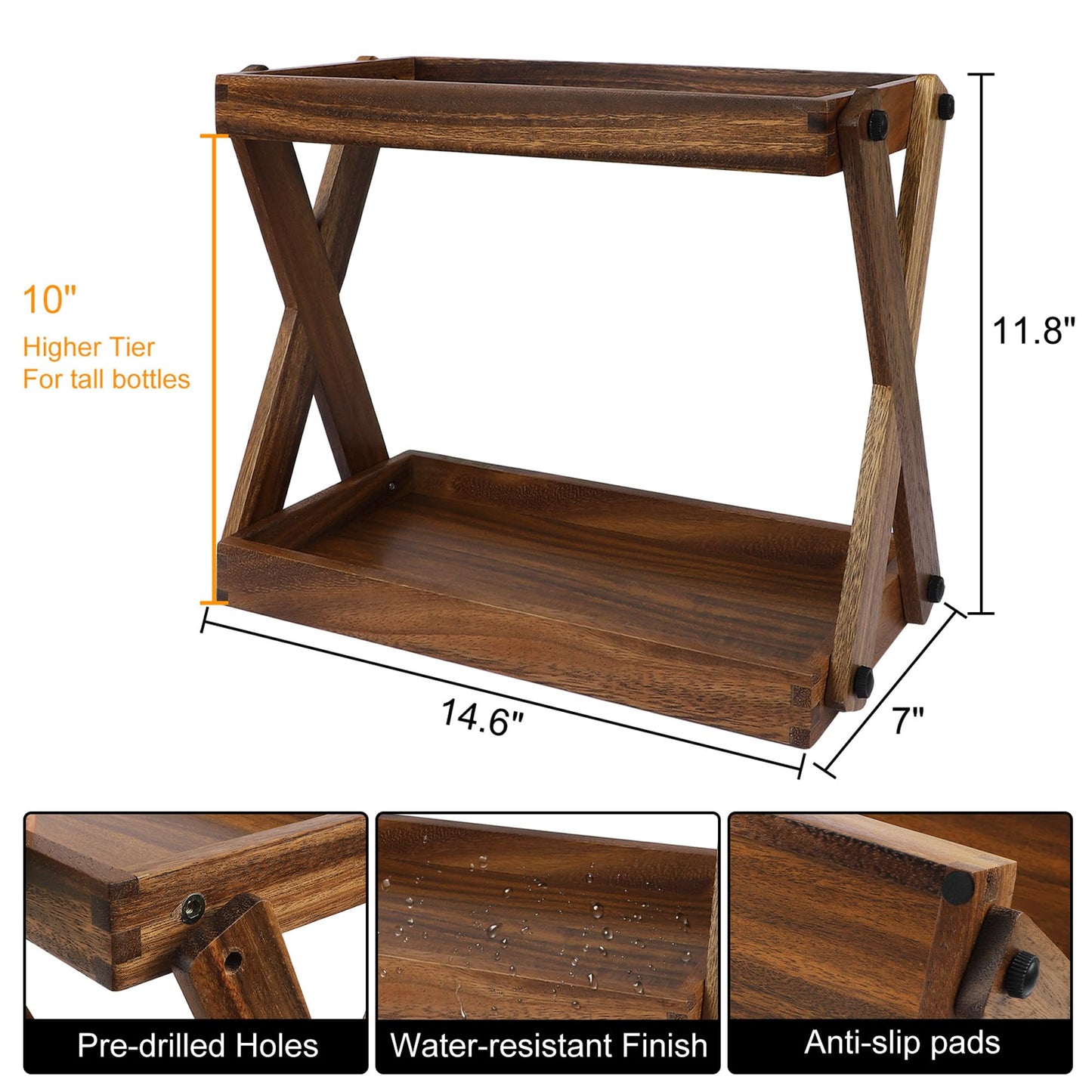 ZOVANO Wood Countertop Organizer, 2 Tier Wooden Shelf for Coffee Bar Accessories, Kitchen Spice Rack Organizer, Condiment Storage Caddy for Home, Office, Bathroom