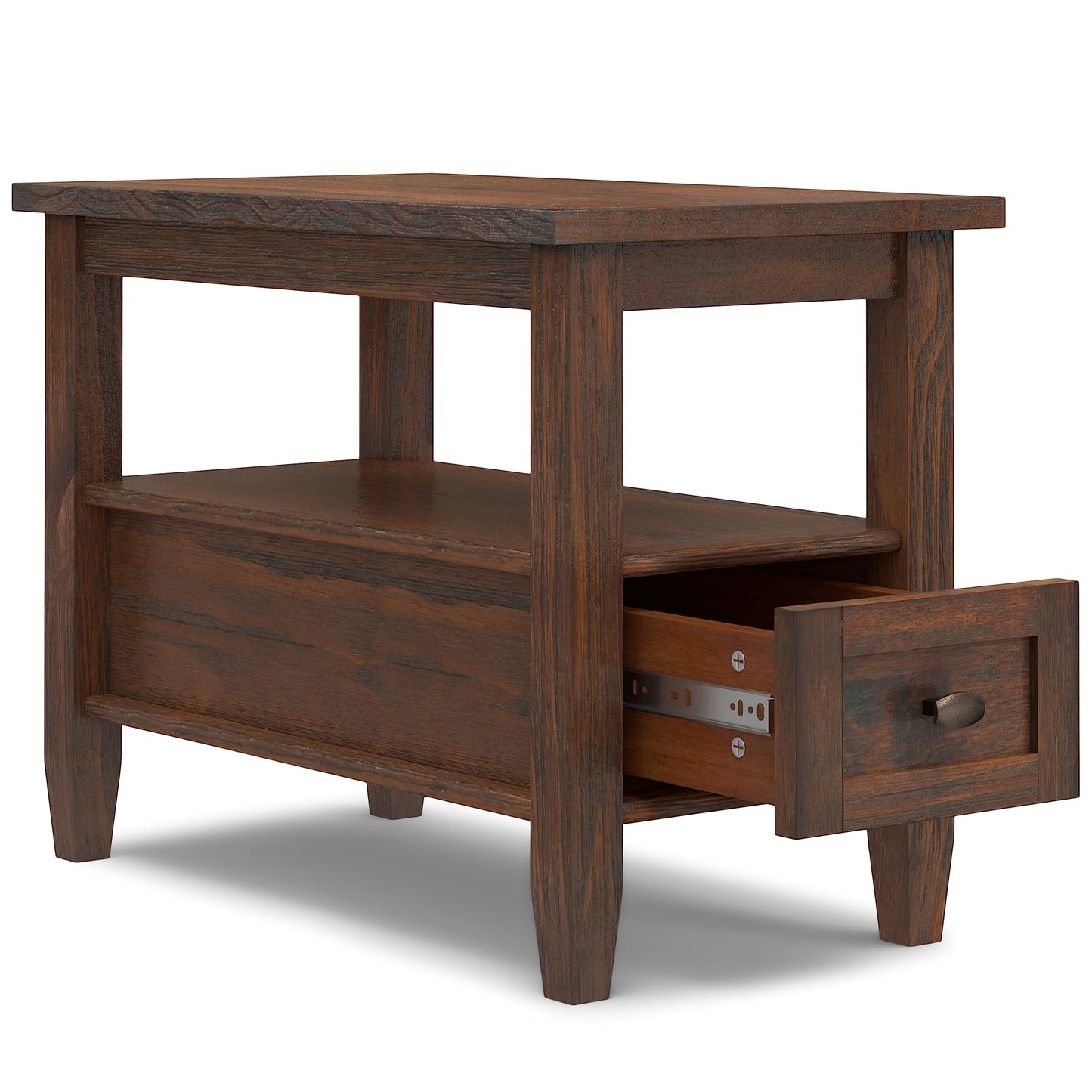 SIMPLIHOME Warm Shaker End Table - 14 inch Wide Solid Wood Narrow Side Table in Distressed Charcoal Brown, Transitional Accent Table for Living Room or Bedroom with Drawer, Open Shelf and Tapered Legs